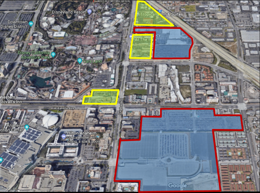 Property highlighted in YELLOW is the land Disney would acquire. Blue is currently owned by Disney.