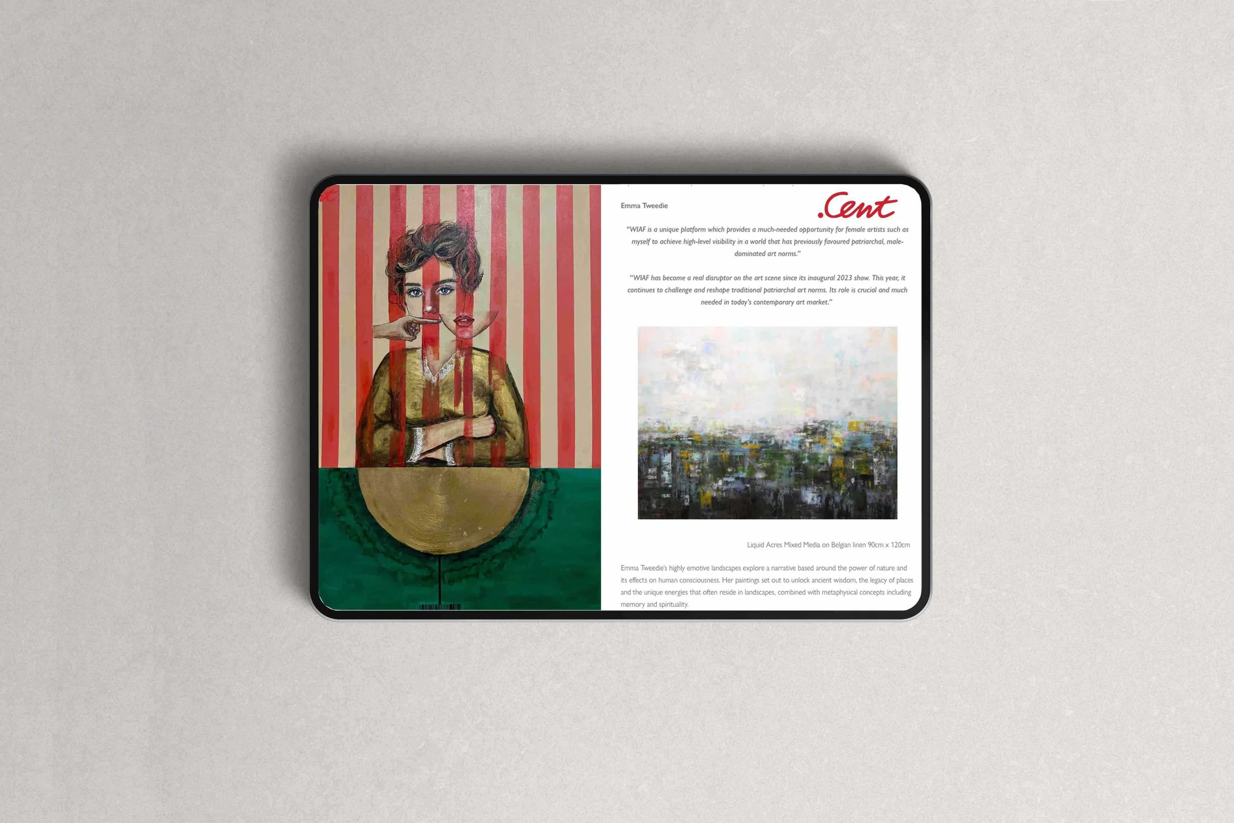 Image of a Cent Magazine Editorial with a write up on the Women in Art Fair, mentions Emma Tweedie