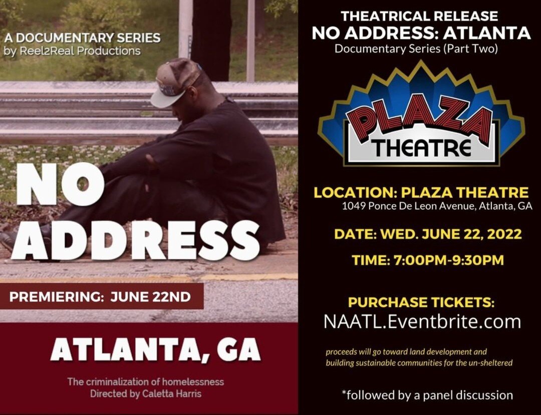 Join us tonight at 7pm at @plazaatlanta for the premiere of &quot;No Address: Atlanta&quot; @noaddressdoc, a documentary exploring the criminalization of homeless in the city since the 1996 Olympics.

Q&amp;A with the director and local panelists wil