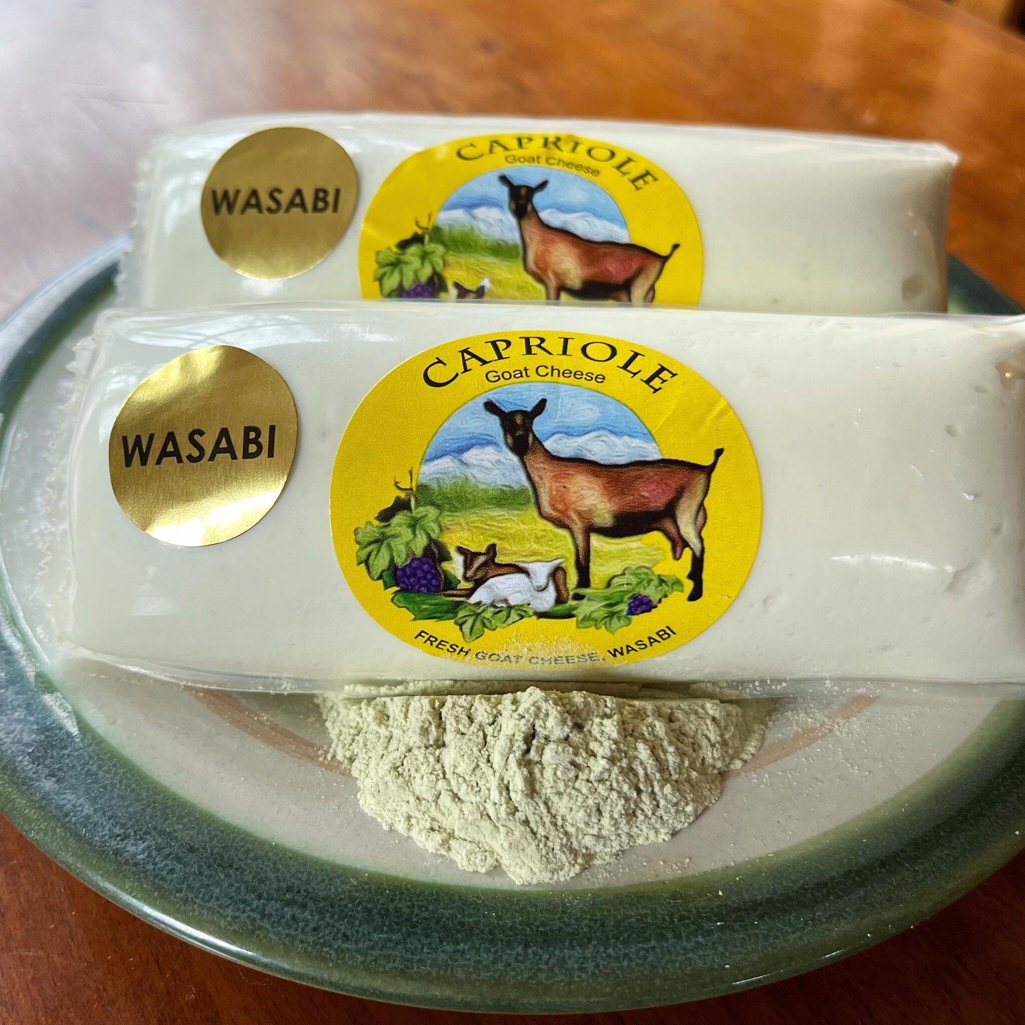 Wasabi is back by popular demand! This cheese is our fresh ch&egrave;vre&rsquo;s spicier counterpart with just the right amount of zippiness. Perfect crumbled on a spring salad, or just poke a hole in the log and squeeze it straight into your mouth l