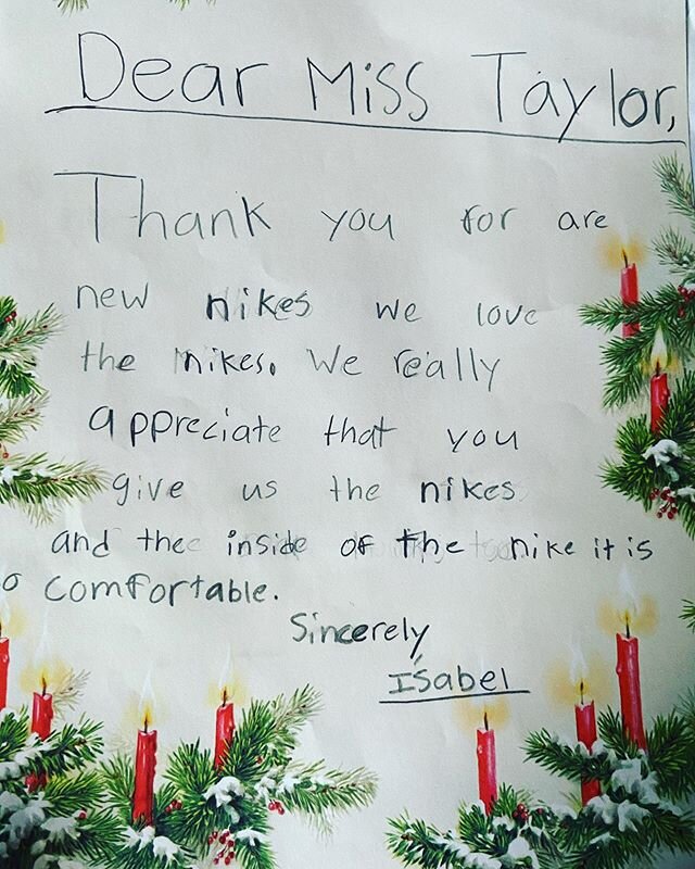 😭😭😭
I was able to provide around 160 pairs of Nikes to children that needed some new shoes around Christmas. 
Please take a second to read these thank you notes from 3rd graders- so sweet!! Most of the kids made comments about how comfortable the 