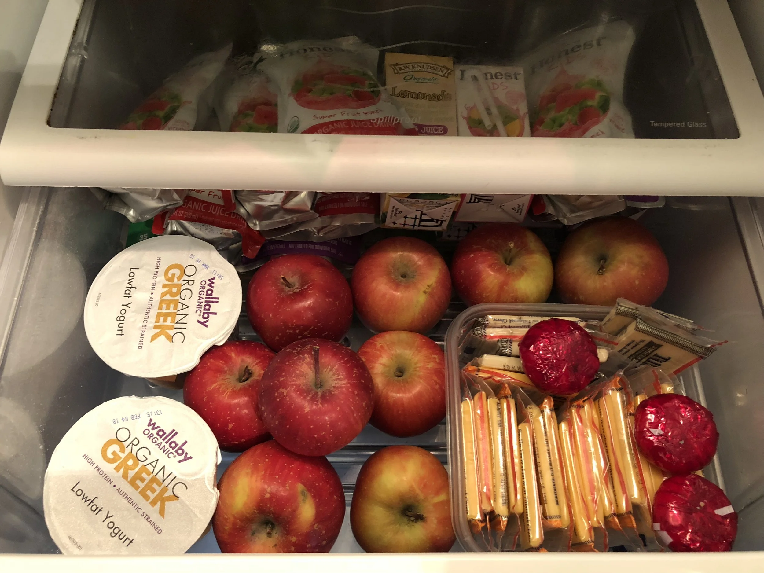 Refrigerator snack drawer a la Enriched Family