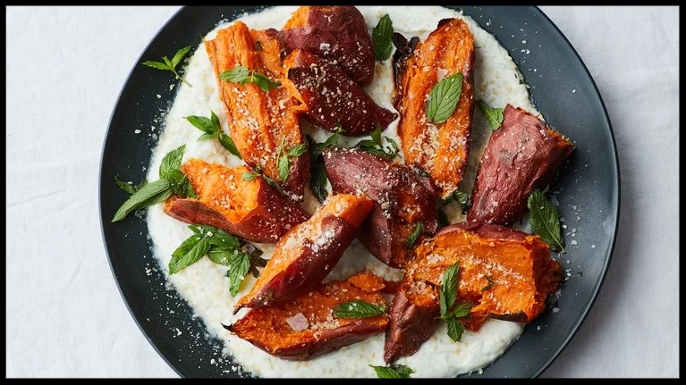 Roasted Sweet Potatoes with Chile Yogurt and Mint by Michael Graydon + Nikole Herriott for Bon Appétit.