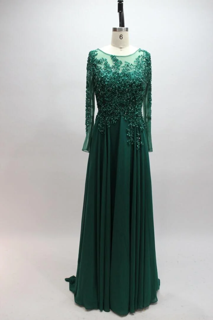 Dark Green Beaded Chiffon Dress