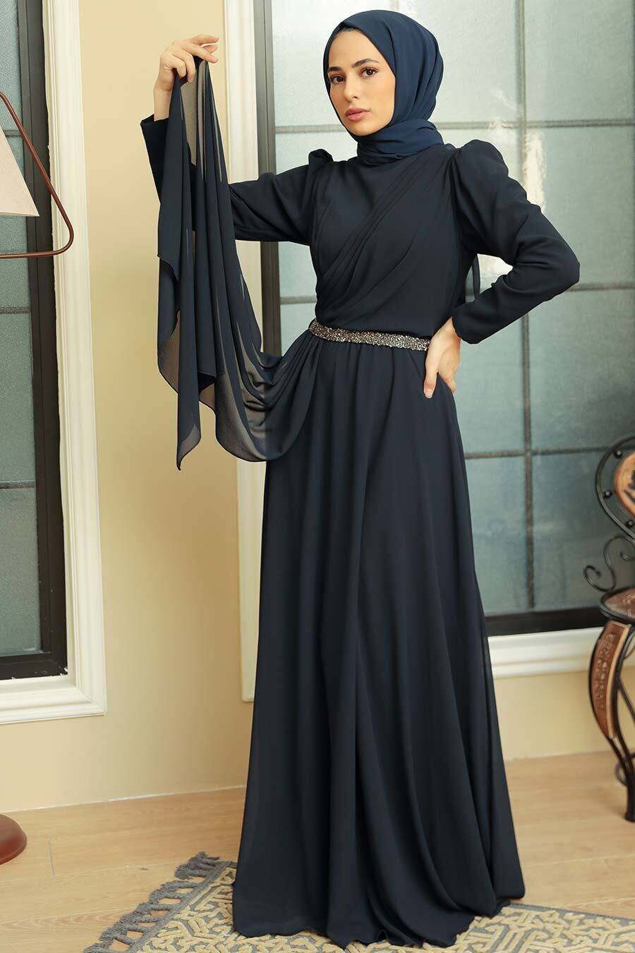 Moedig aan Onbeleefd houd er rekening mee dat Navy Chiffon Hijab Dress | Zaynab Smith The Collection Modest Collectiom