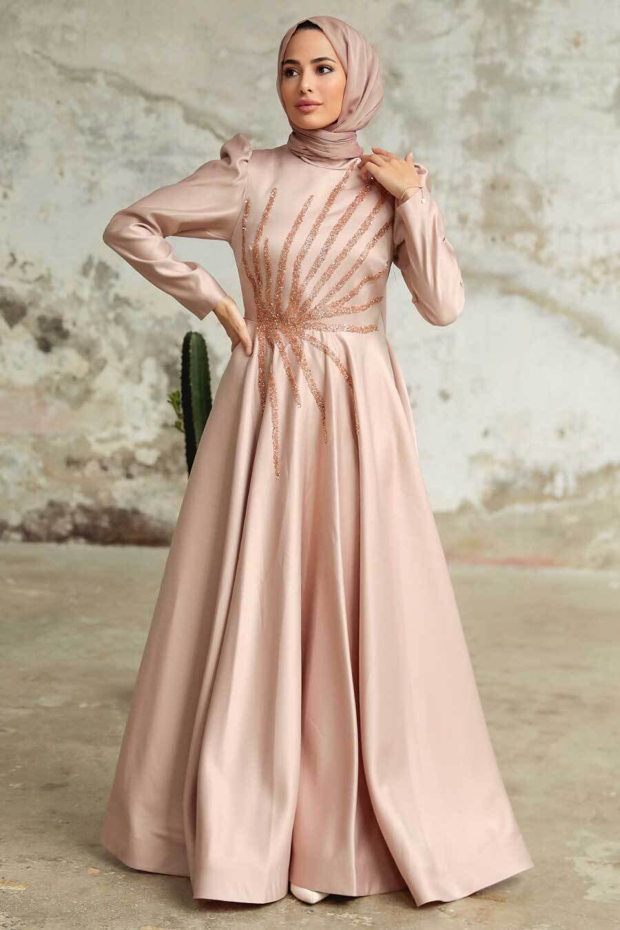 Veronderstellen Schat Europa Champagne Satin Hijab Evening Dress | Zaynab Smith The Collection Modest  Collectiom