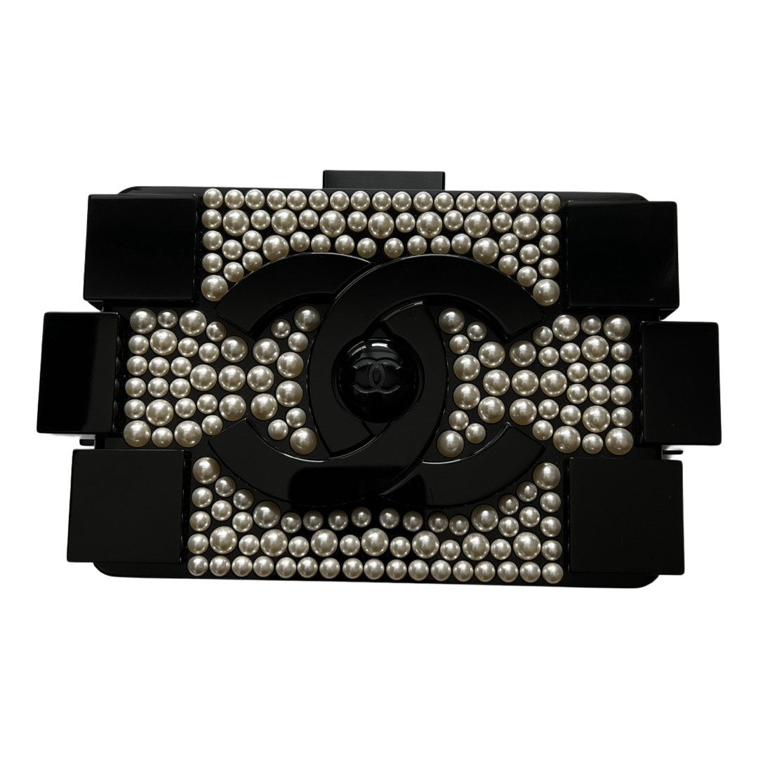 Chanel Runway Black and White Pearl Lego Box 2 in 1 Evening Clutch Shoulder  Bag — kca design