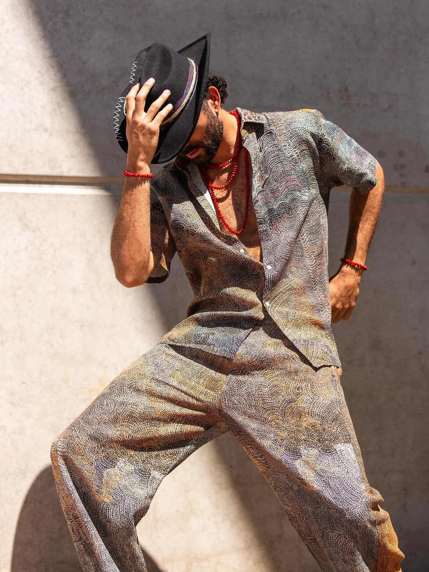 High fashion at high noon with Nelson Baker for Blaklist Agency. 

Wearing Atyene Clothing by Rachel Perkins. 
Original art print by Margaret Kngwarray Long, Utopia Art Centre. 

Hat: @jarugirlau
Bracelet: @girringunart
Necklace: @bukuartnow

@rachel