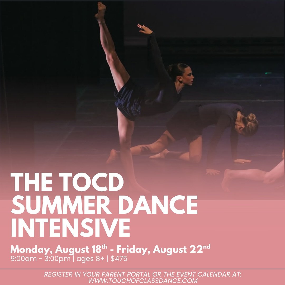💃 TOCD Summer Dance Intensive &ndash; August 2025! 🩰

Join us for a full week of movement, growth, and inspiration! ✨ Train with guest faculty from across the industry, push your limits, and connect with fellow dancers who share your passion. Open 