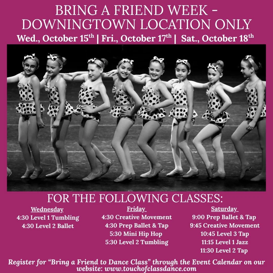 ✨ Bring A Friend Week is HERE at our Downingtown studio! ✨
Select classes are open for you AND a friend to dance, laugh, and make memories together 💃🕺

👉 Head to the Event Calendar on our website to register &mdash; spots will fill fast!