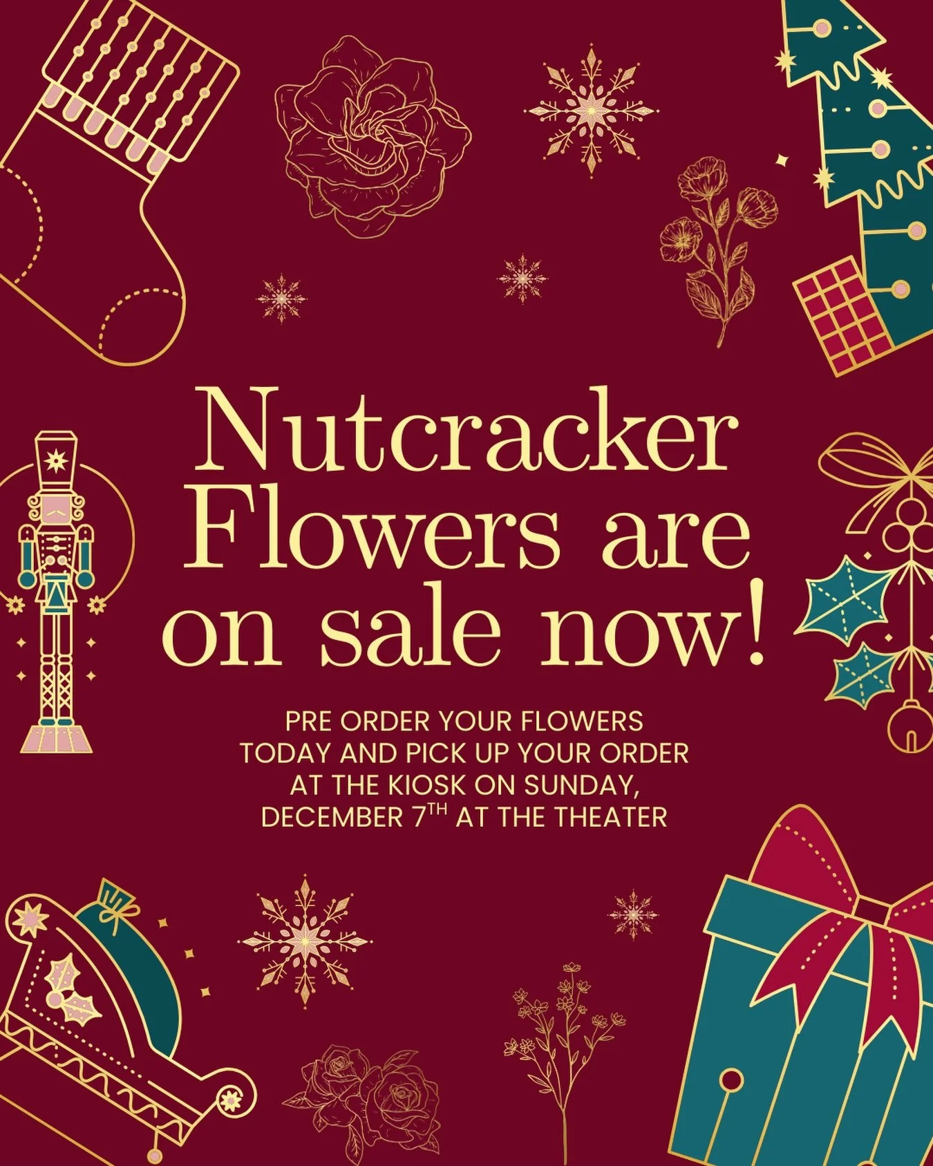 ✨🌸 Nutcracker Flowers are on sale now! 🌸✨

Pre-order your Nutcracker flowers today using the link in our bio and pick them up at the theater on show day!
