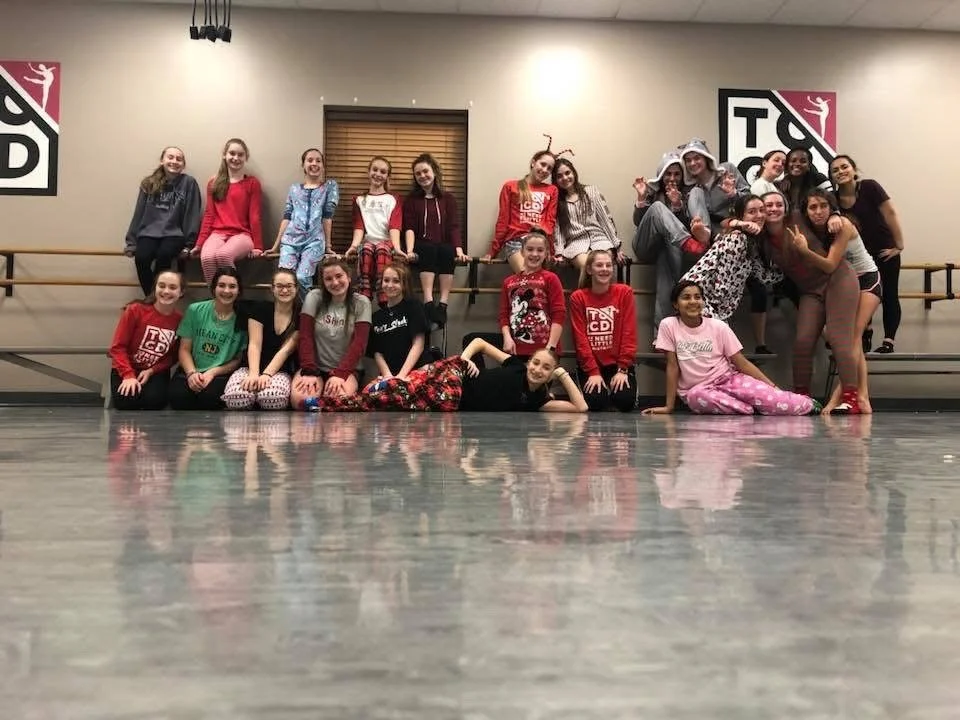 Mark your calendars, TOCD fam!! Our annual Jingle Jammie Week starts next Wednesday &amp; ends Tuesday, 12/23 ❤️ here are dancers &amp; staff from years past in their favorite jammies ⭐💤
