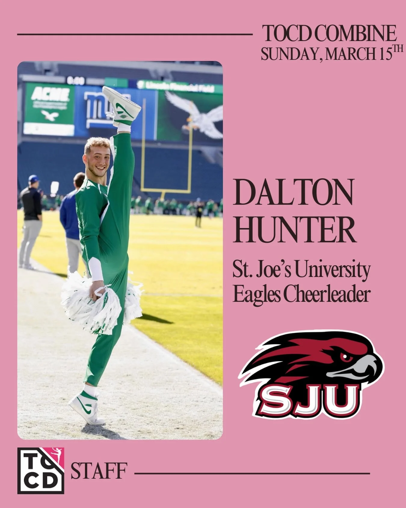 TOCD Combine Faculty Announcement: Dalton Walsh 🔥✨

Dalton Walsh is a professional dancer, choreographer, and coach with a strong background in collegiate athletics and the professional dance world. Dalton graduated from Saint Joseph&rsquo;s Univers