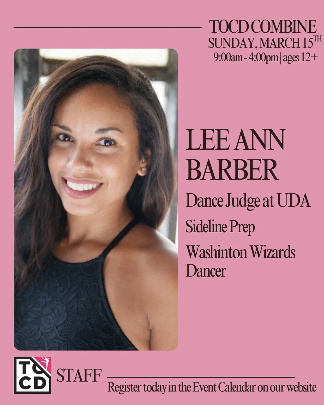 TOCD Combine Faculty Announcement - Lee-Ann Barber ✨🔥 

Lee Ann is a dedicated leader in the dance community, bringing nearly two decades of experience as a Dance Educator, Choreographer, Dance Judge for UDA and Star Dance Alliance, Owner of Two Hea