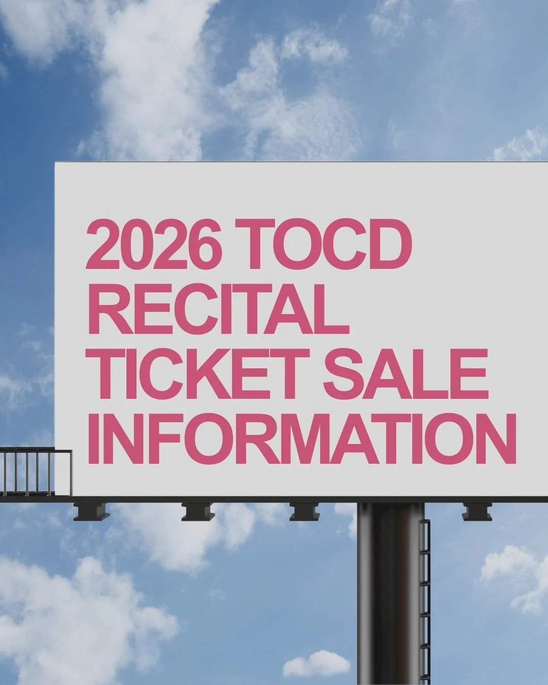 🎟️✨ TOCD RECITAL TICKET SALES ARE ALMOST HERE! ✨🎟️

Our 47th Season Recital is right around the corner, and ticket sales begin Monday, March 9th! This year&rsquo;s theme, &ldquo;TOCD Town Center,&rdquo; is going to bring energy, community, and big 