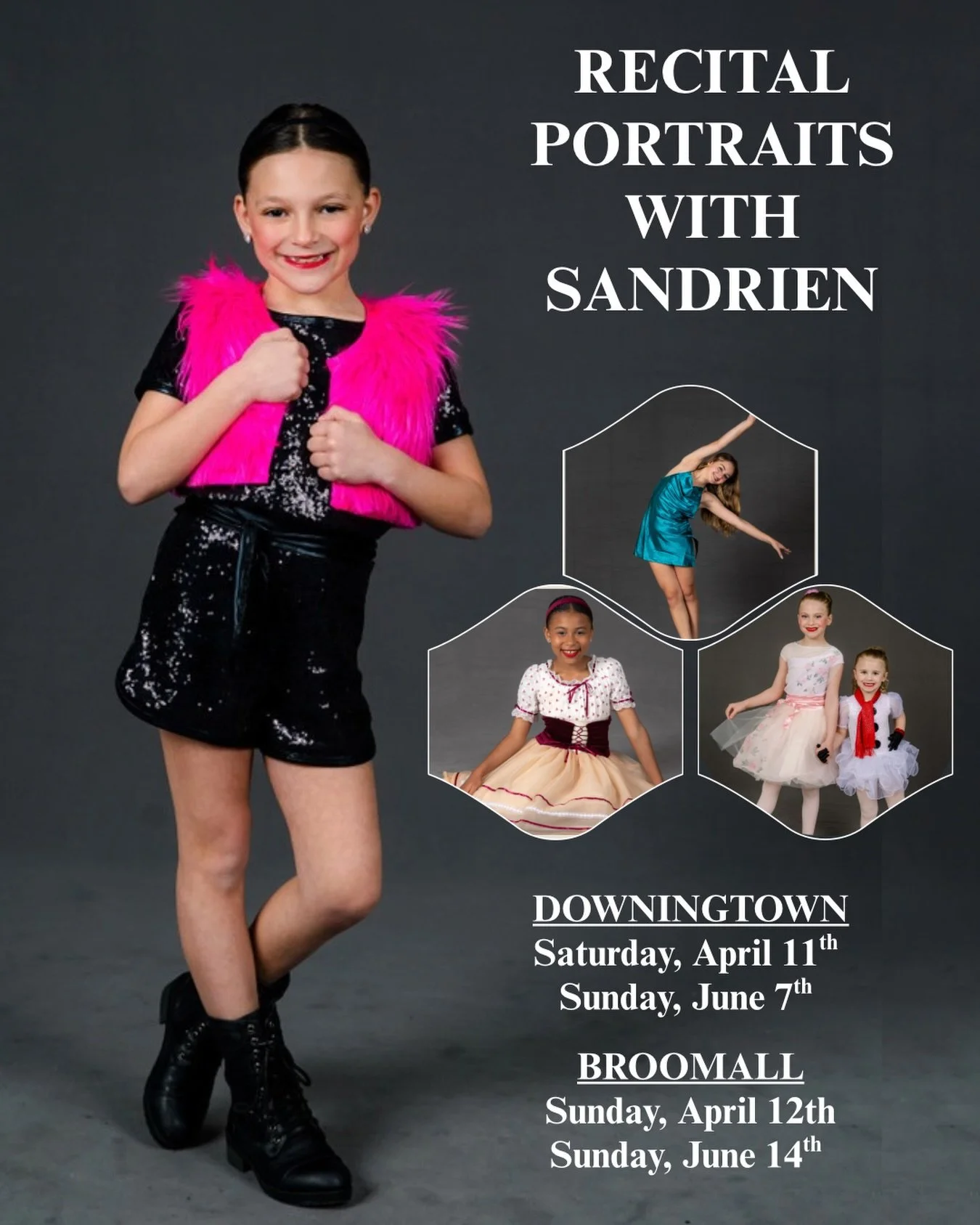 📸✨ Picture Day is coming up! ✨📸

Sign-ups are open for recital portraits (&amp; more dates have been added)! This is the perfect chance for our dancers to shine in their recital costumes and capture a special keepsake from the season. 💃🕺

Spots a