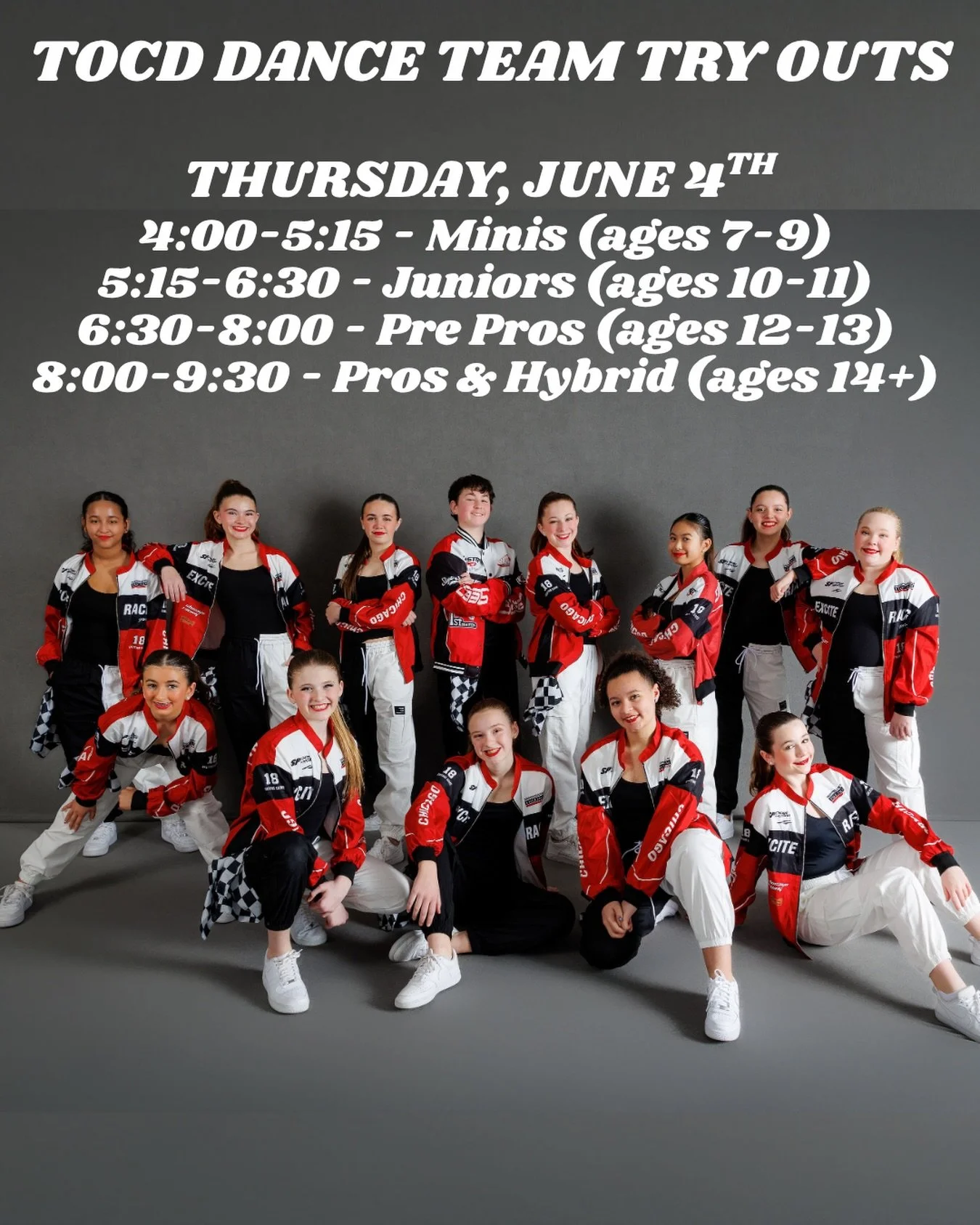 ✨ TOCD Dance Team Try Outs ✨

Join us for our TOCD Dance Team Try Outs on Thursday, June 4th! This is your chance to be part of an inspiring, hardworking team, grow your technique, and perform all season long. 💥

Registration is live and can be done