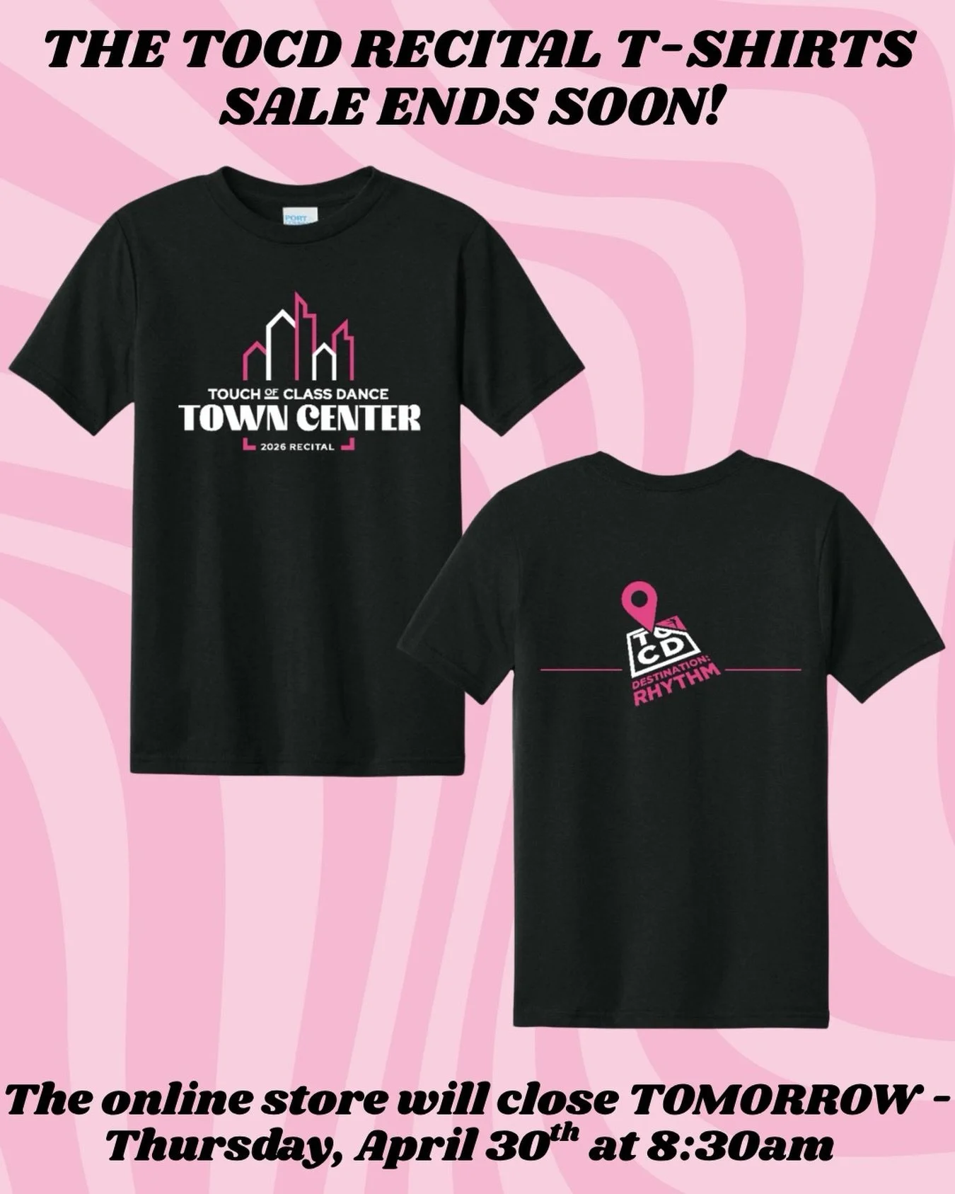 2026 TOCD Recital T-Shirts are on sale until TOMORROW! 🚨

Get ready to celebrate recital season in style! Whether you&rsquo;re on stage or cheering from the audience, these shirts are a must-have keepsake for dancers and families! Be sure to grab yo