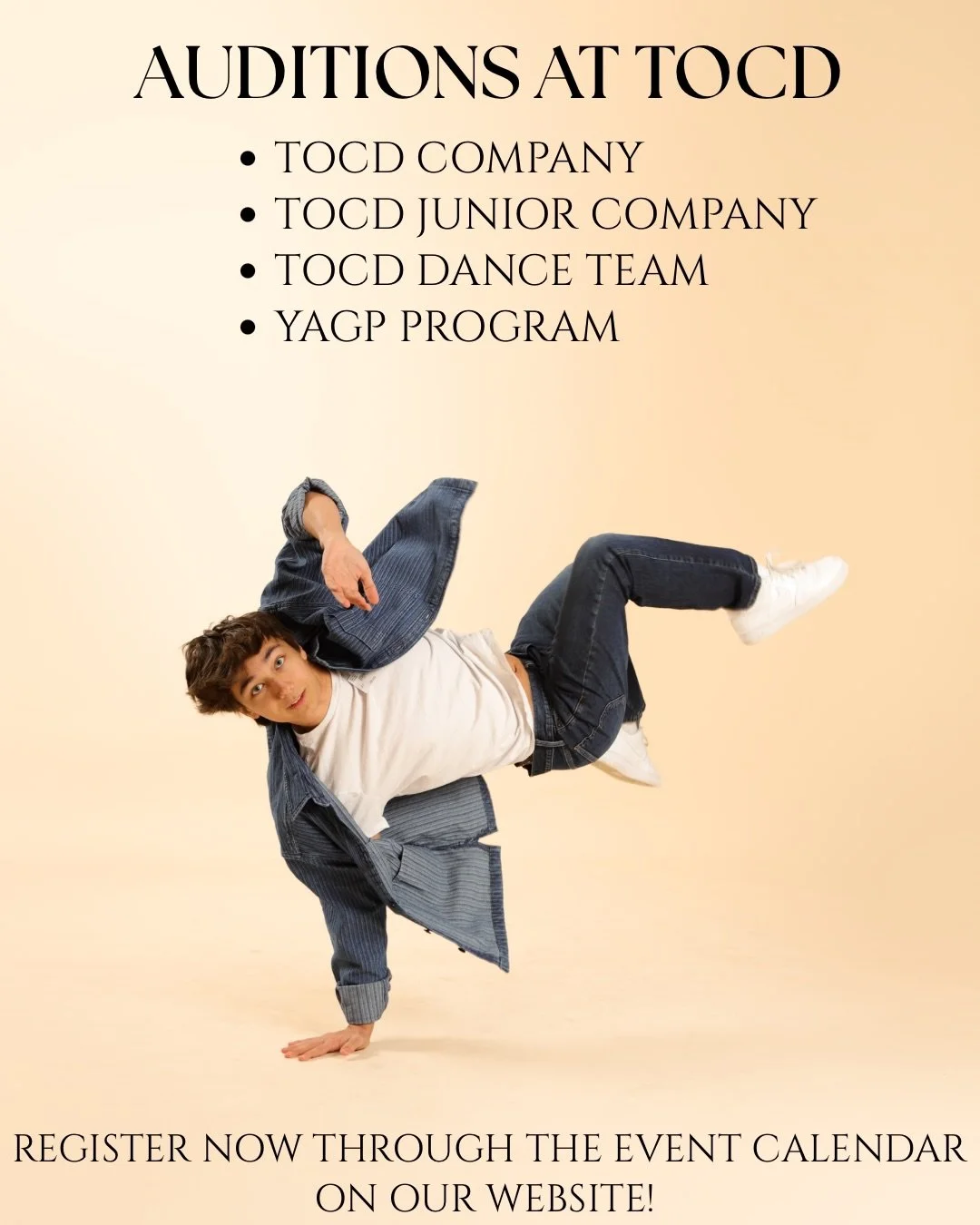 ✨ AUDITION SEASON IS HERE ✨

Are you ready to take your training and performance experience to the next level? 🩷

We are so excited to announce upcoming auditions for our 2026-2027 programs:
⭐ TOCD Company
⭐ TOCD Junior Company
⭐ TOCD Dance Team
⭐ Y