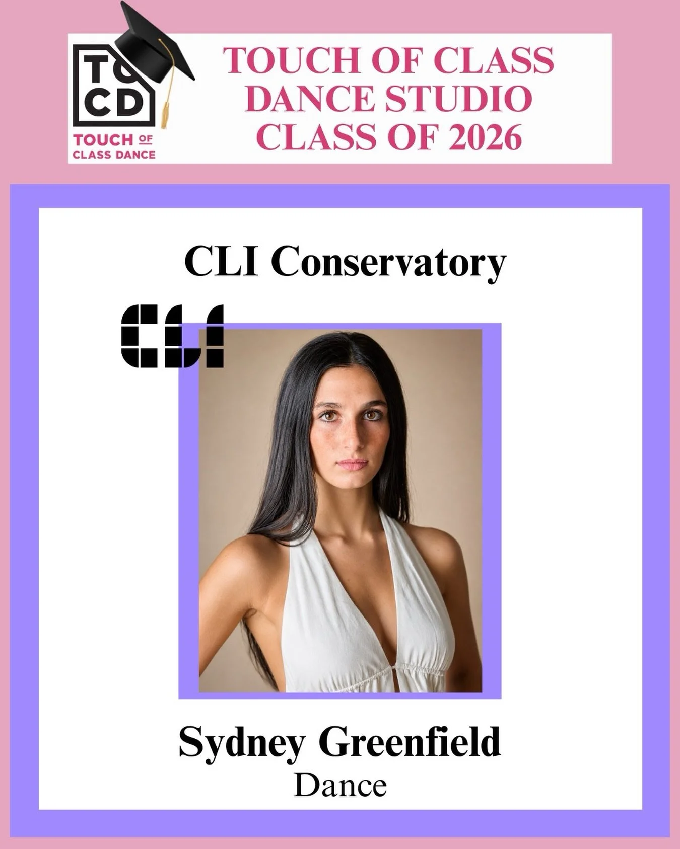 ✨ Senior Spotlight: Sydney Greenfield ✨

Although Sydney has only been part of our studio family for a year, she fit right in from day one, and we have absolutely loved having her in the studio this season. Her passion, dedication, and love for dance