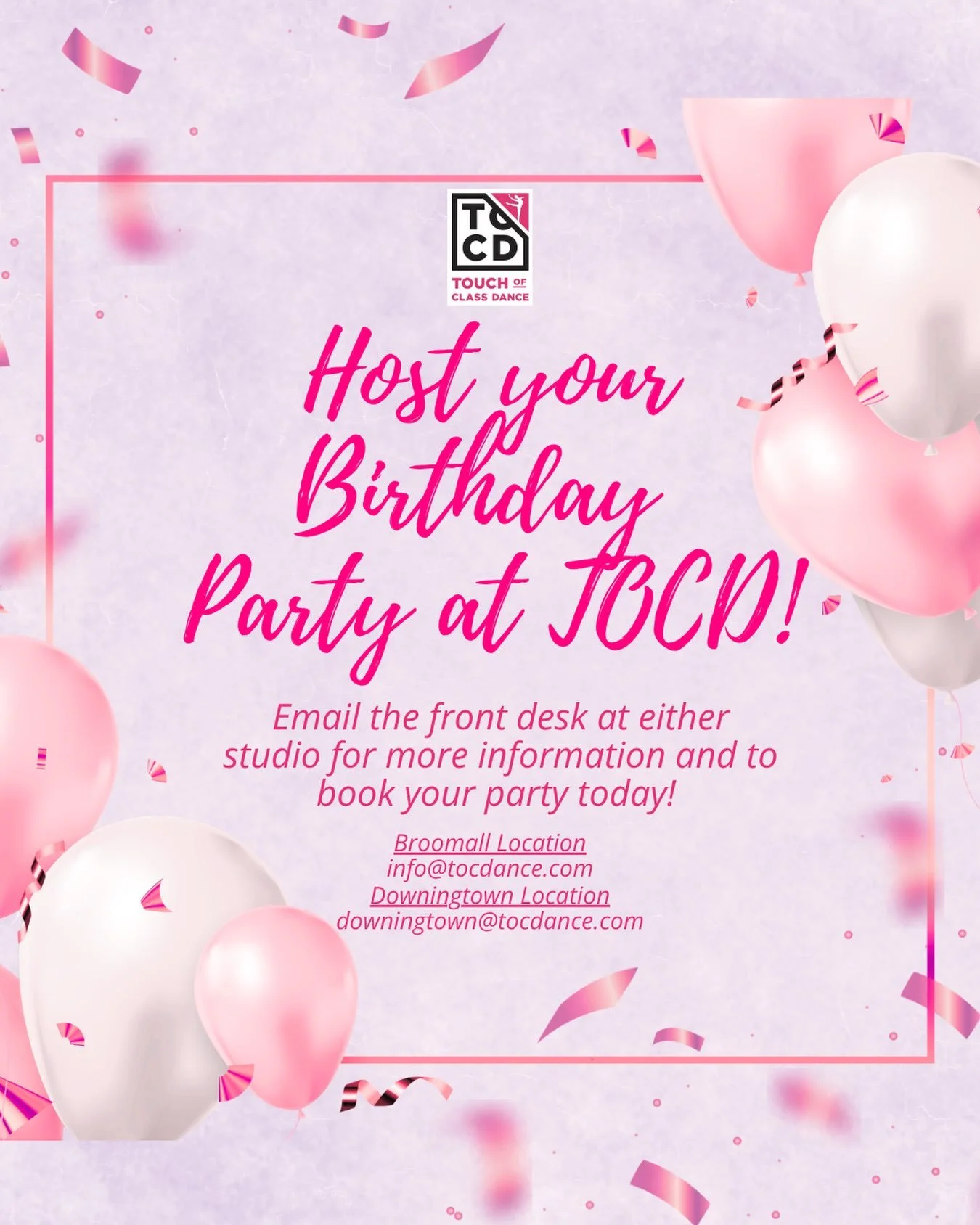 &ldquo;🎉🎂 Make your birthday one to remember! 💃🕺 Looking for a fun and unique way to celebrate? Host your birthday party at Touch of Class Dance Studio! 🎈✨ From dancing and games to music, laughs, and making memories with your favorite people, w