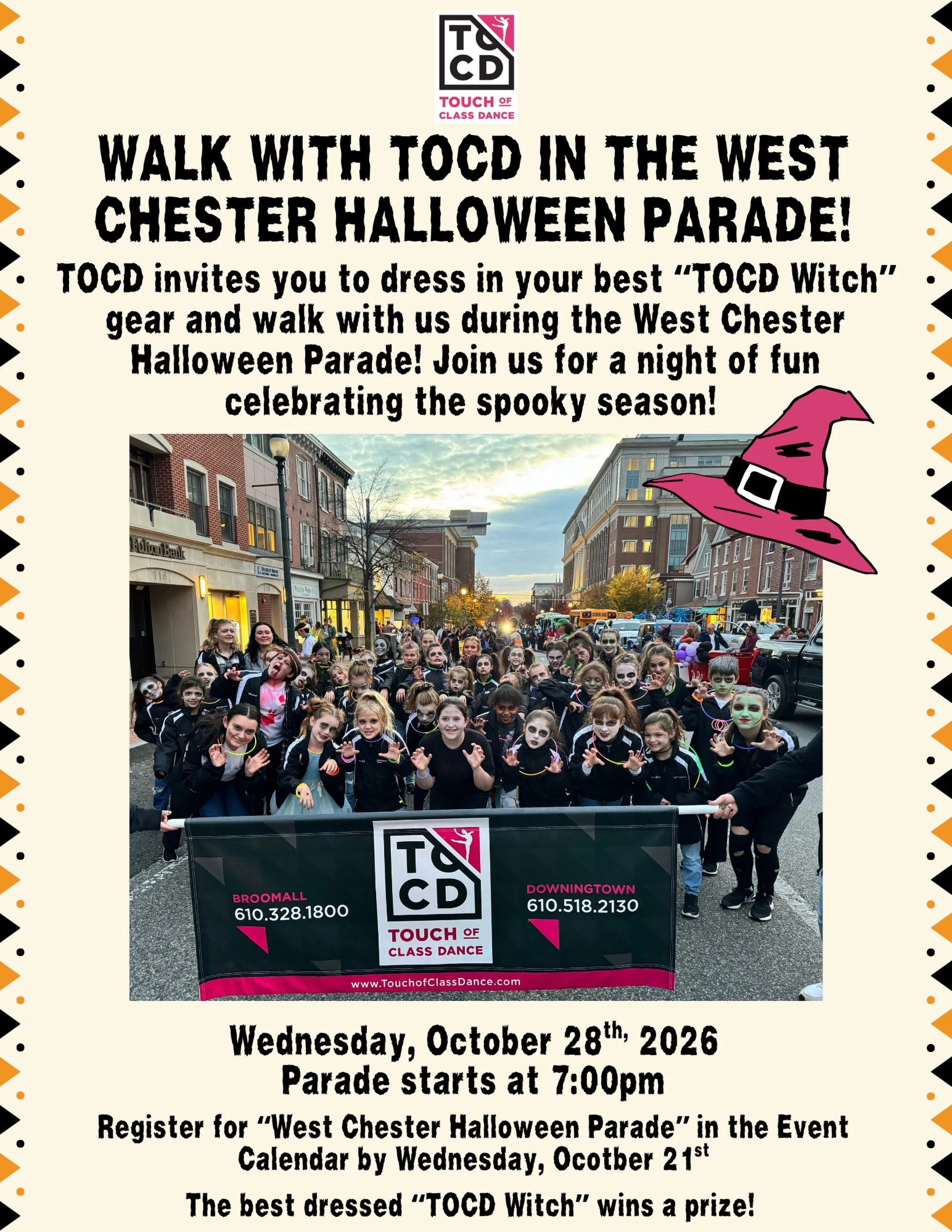 Join TOCD in the West Chester Halloween Parade! 👻🎃

We can&rsquo;t wait to walk with our TOCD family on Wednesday, October 28th! Get creative and show off your spooky spirit by dressing up as a TOCD-themed witch! The BEST dressed witch will win a p
