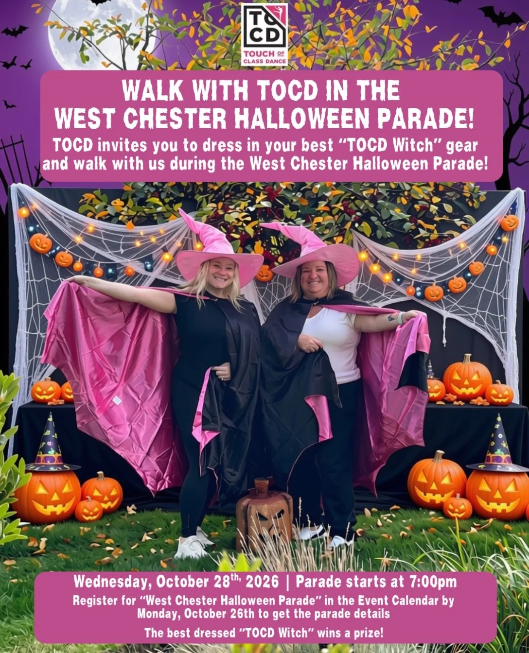 🎃🧙&zwj;♀️ Join TOCD in the West Chester Halloween Parade! 👻✨

We can&rsquo;t wait to walk with our TOCD family on Wednesday, October 28th! 🖤 Get creative and show off your spooky spirit by dressing up as a TOCD-themed witch! 🧹✨ The BEST dressed 