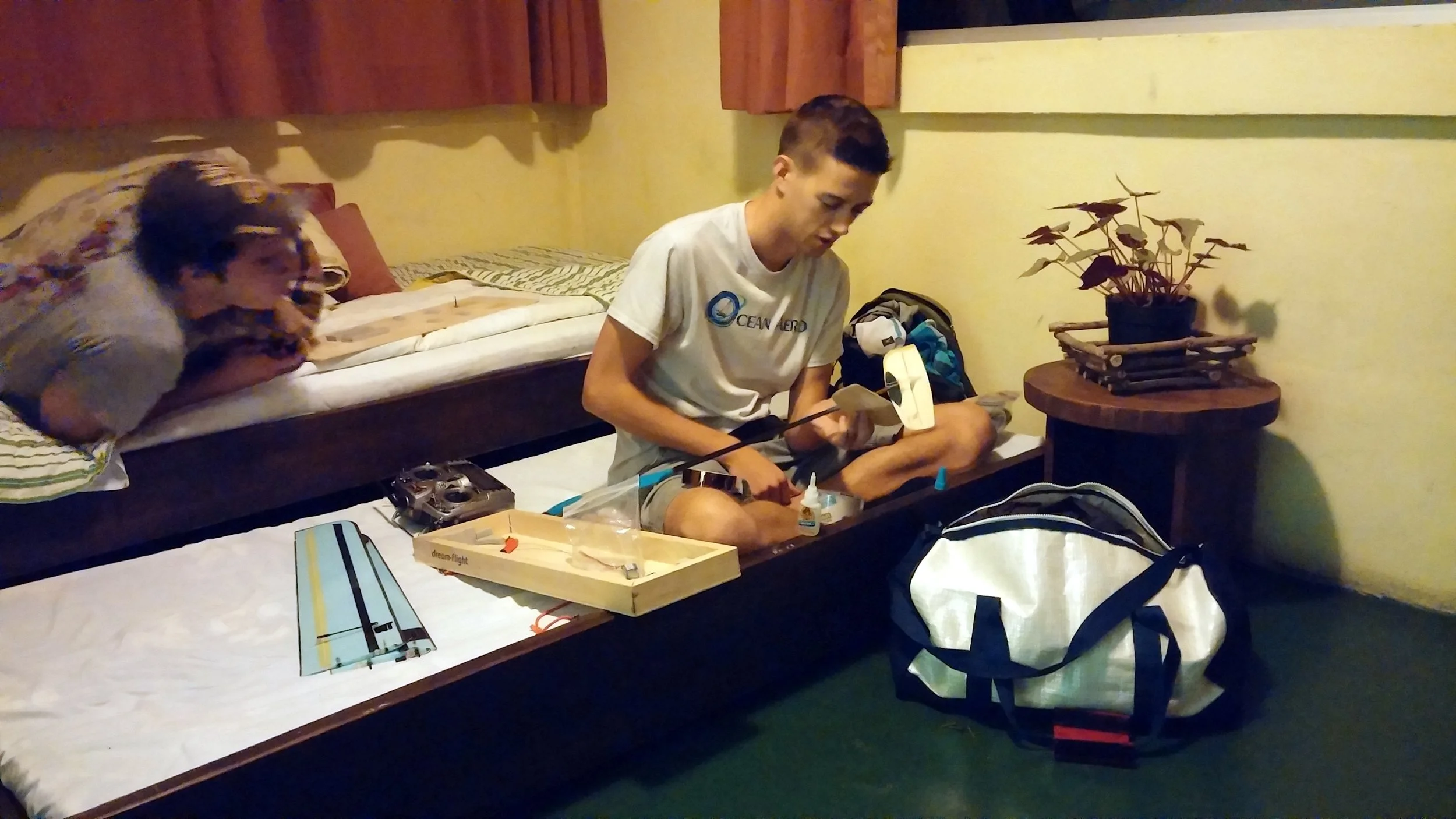 Assembling the modified topsky in a Costa Rican bungalow