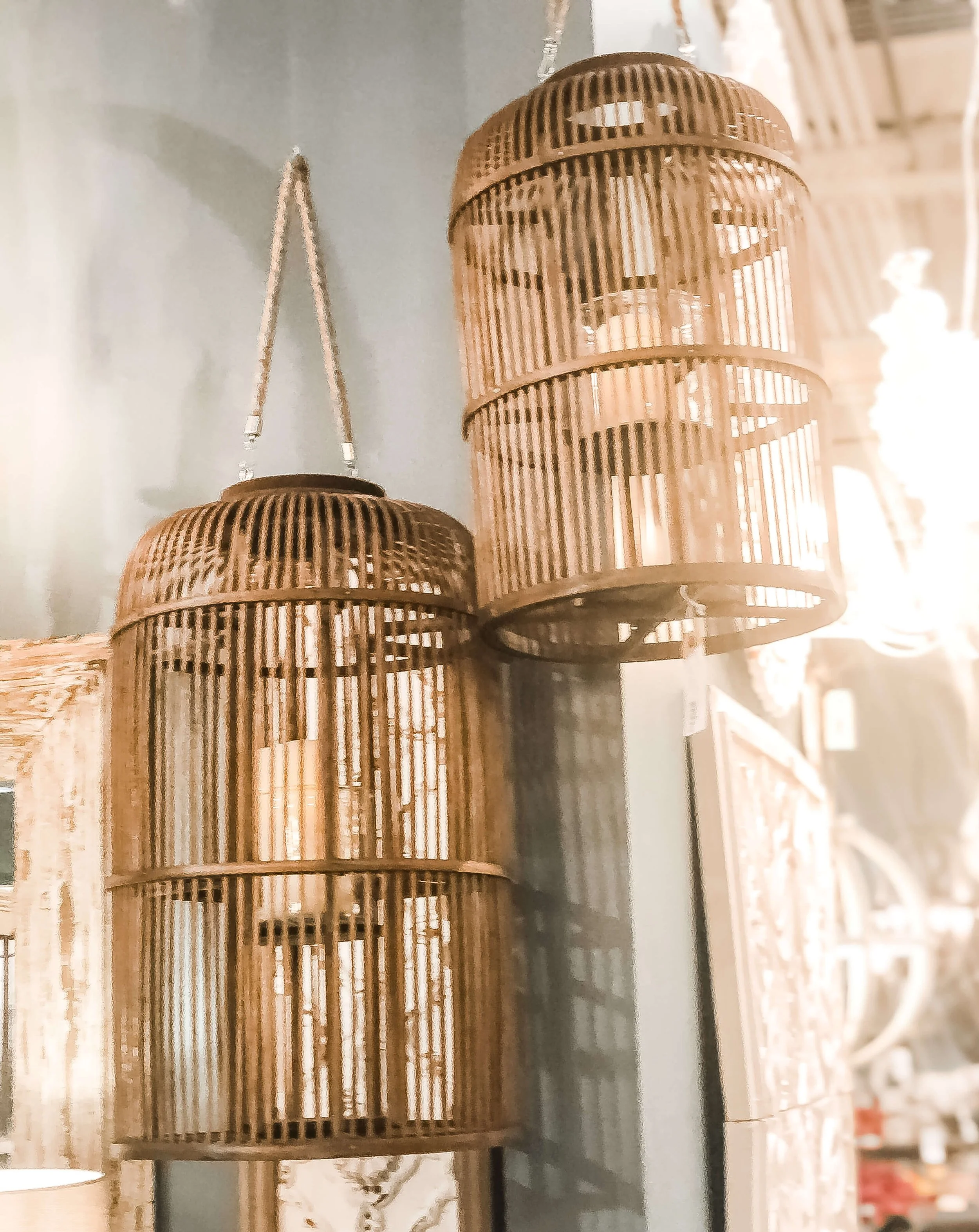Boho Bamboo and Hemp lantern - Desert cabin chic - A&B Home - Las Vegas Design Center