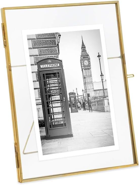 Isaac Jacobs 6x8, Antique Gold, Vintage Style Brass and Glass, Metal Floating Picture Frame (Vertical) with Locket Closure, for Photos, Art, &amp; More,...
