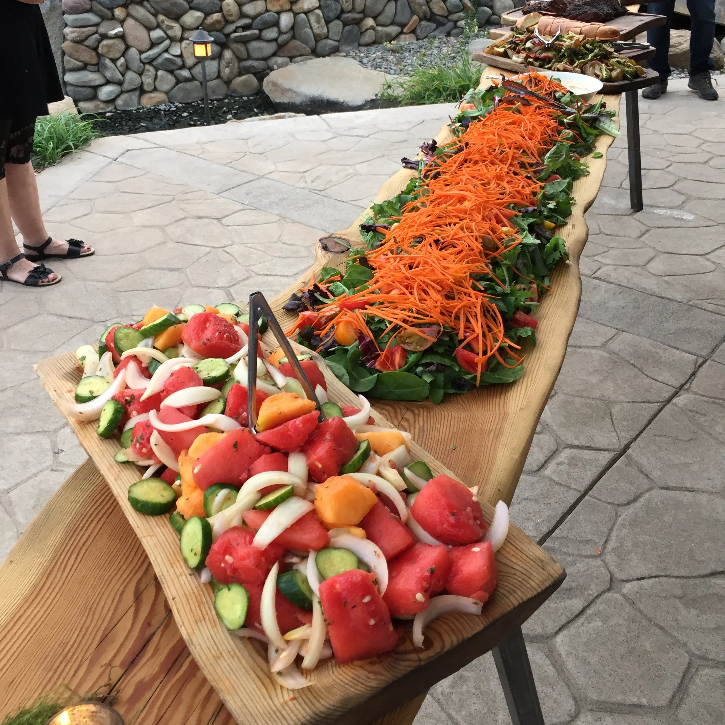  Summer salads are a huge hit at any summer wedding! Watermelon and tomato salad next to our farm to table salad.  