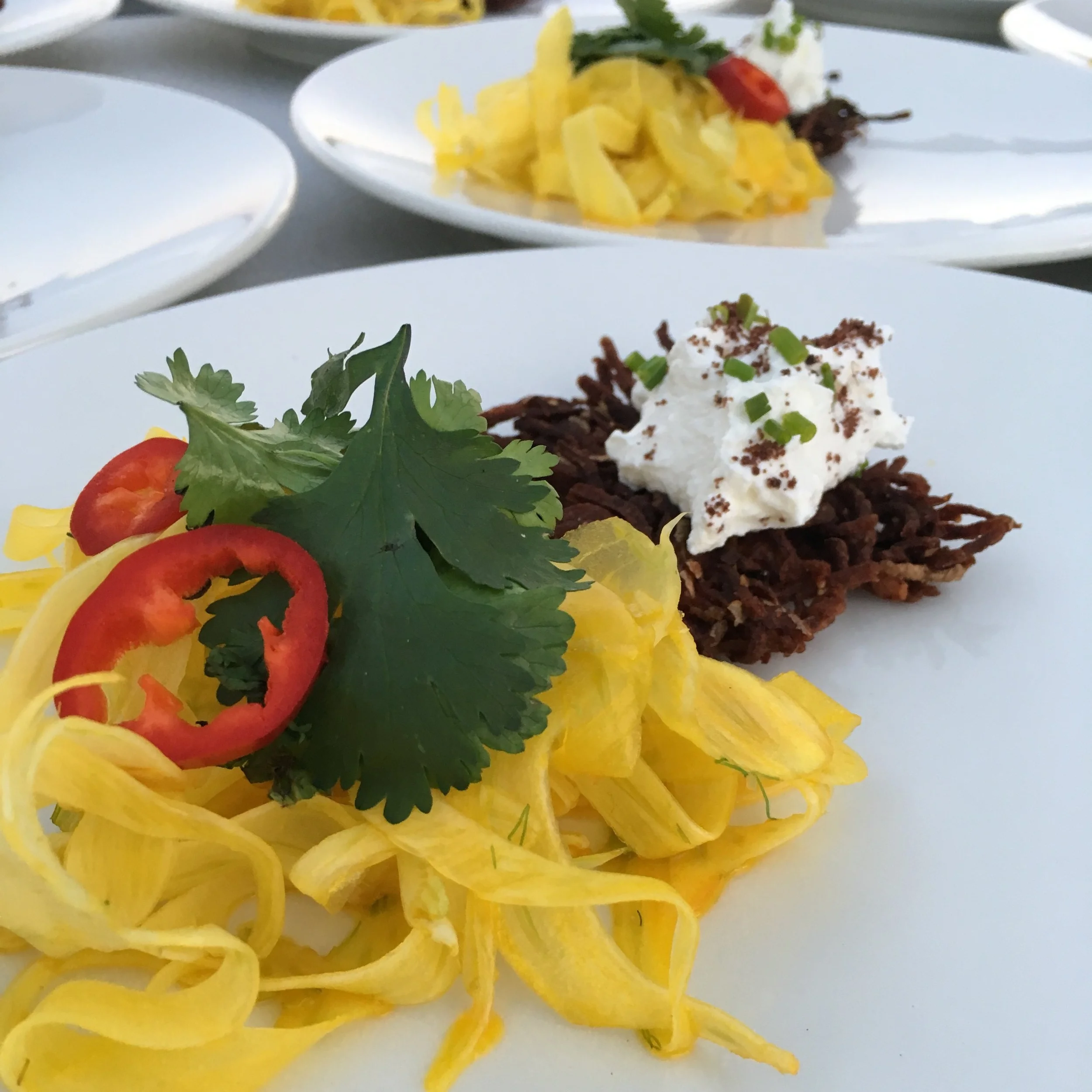 Potato Latkes with Saffron Salad and Fresh Herbs