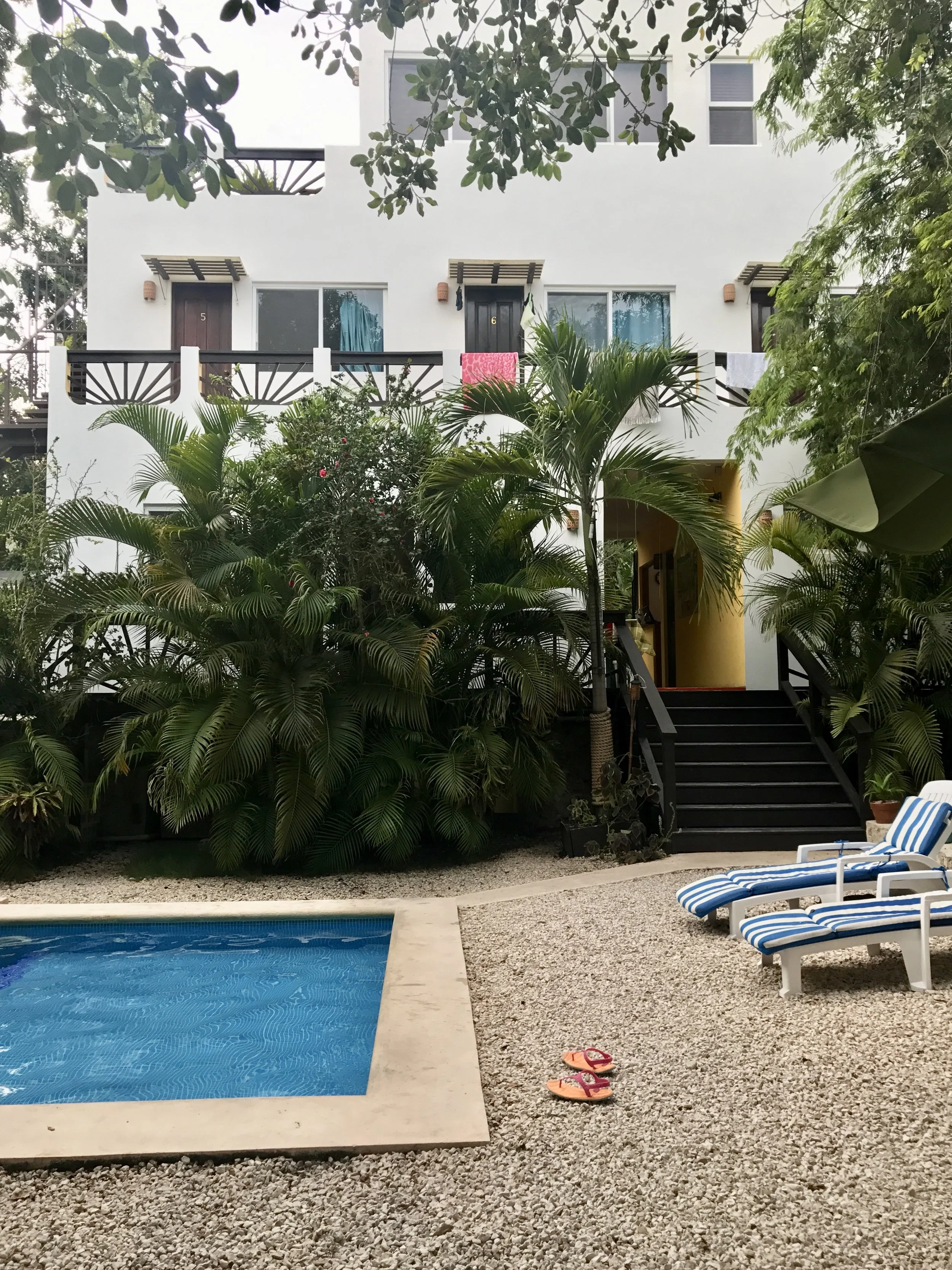 Back garden and pool at Mango Tulum