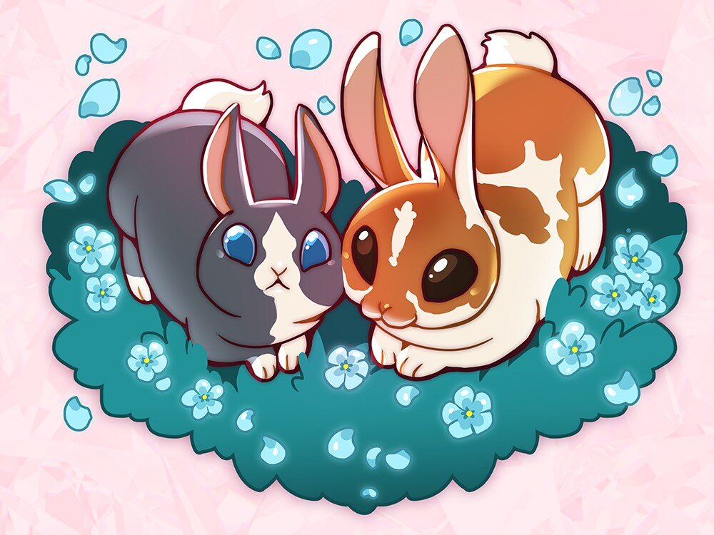 Hope everyone's having a great week so far!!💜 Wanted to share an adorable commission I did a while back of the commissioner's buns--Bon Bon and Thumpy✨🐰
.
.
.
#rabbit #bunny #animals #pet #cute #doodle #art #digitalart #illustration #love #portrait