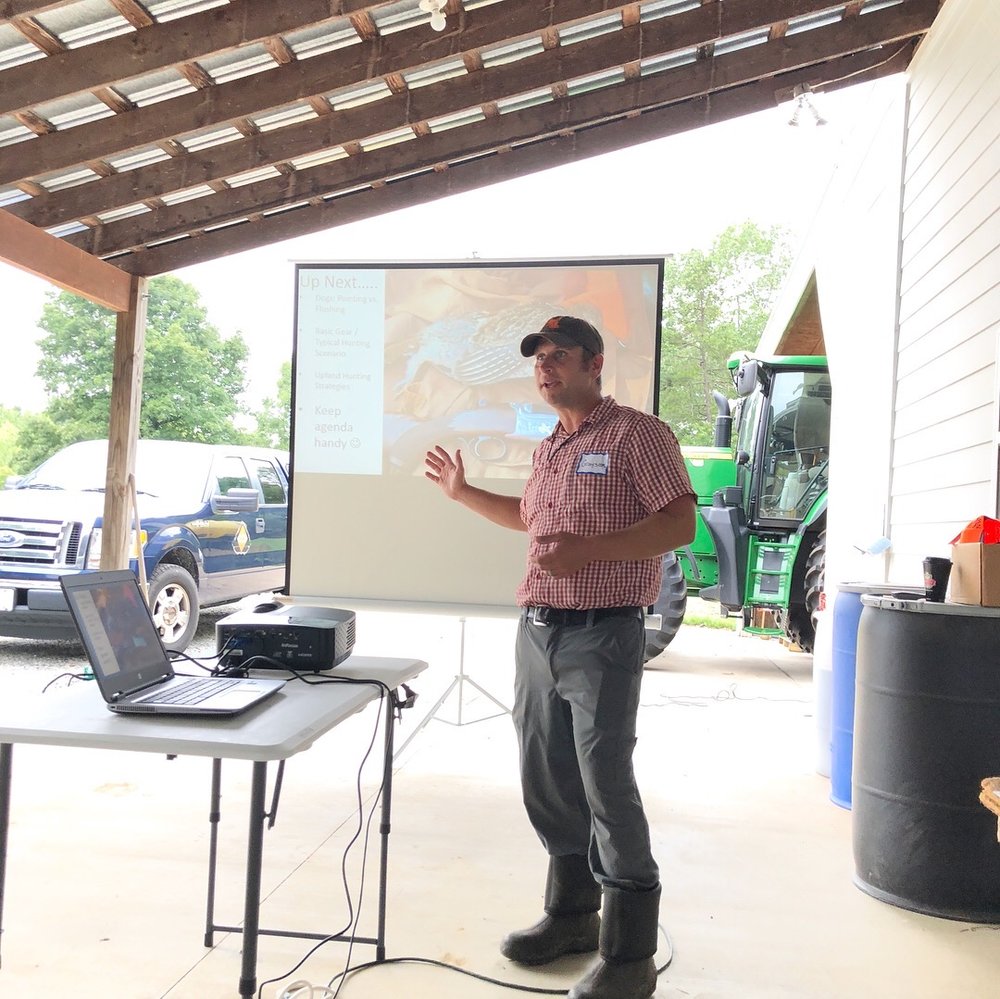  Grayson Guyer leading a session at the first annual Upland 101 seminar, held in partnership with North Carolina Wildlife. 