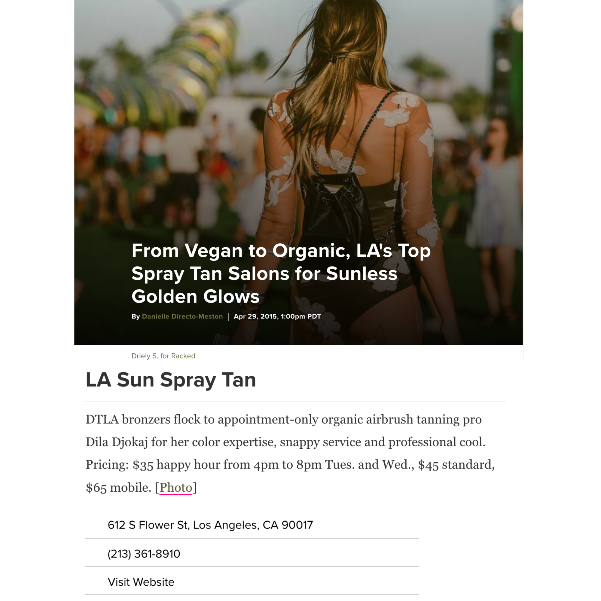 Racked Los Angeles feature naming LA Sun Spray Tan among the best spray tan salons in LA