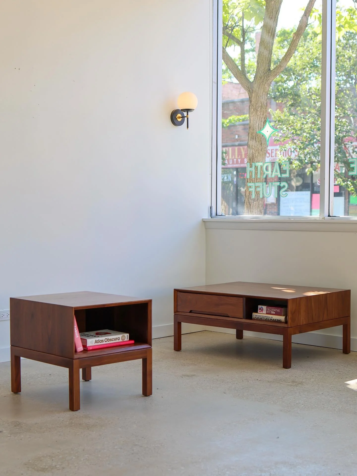 Welcome our latest living room collection! (Slide through to see all 3 table options with dimensions. Message for custom sizing.)

THEO is a coffee table with a double sided drawer. THERON is an end table with a deeply recessed cavity. THORA (seen in