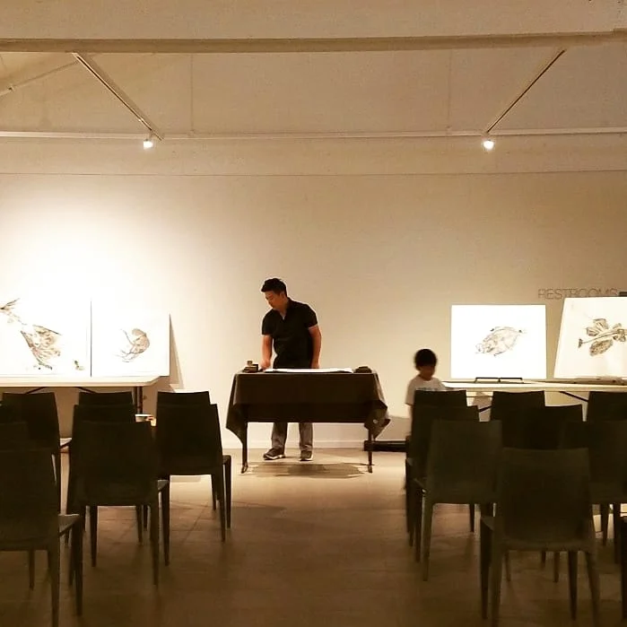 Setting up at OCMA, my faithful sidekick ever present.