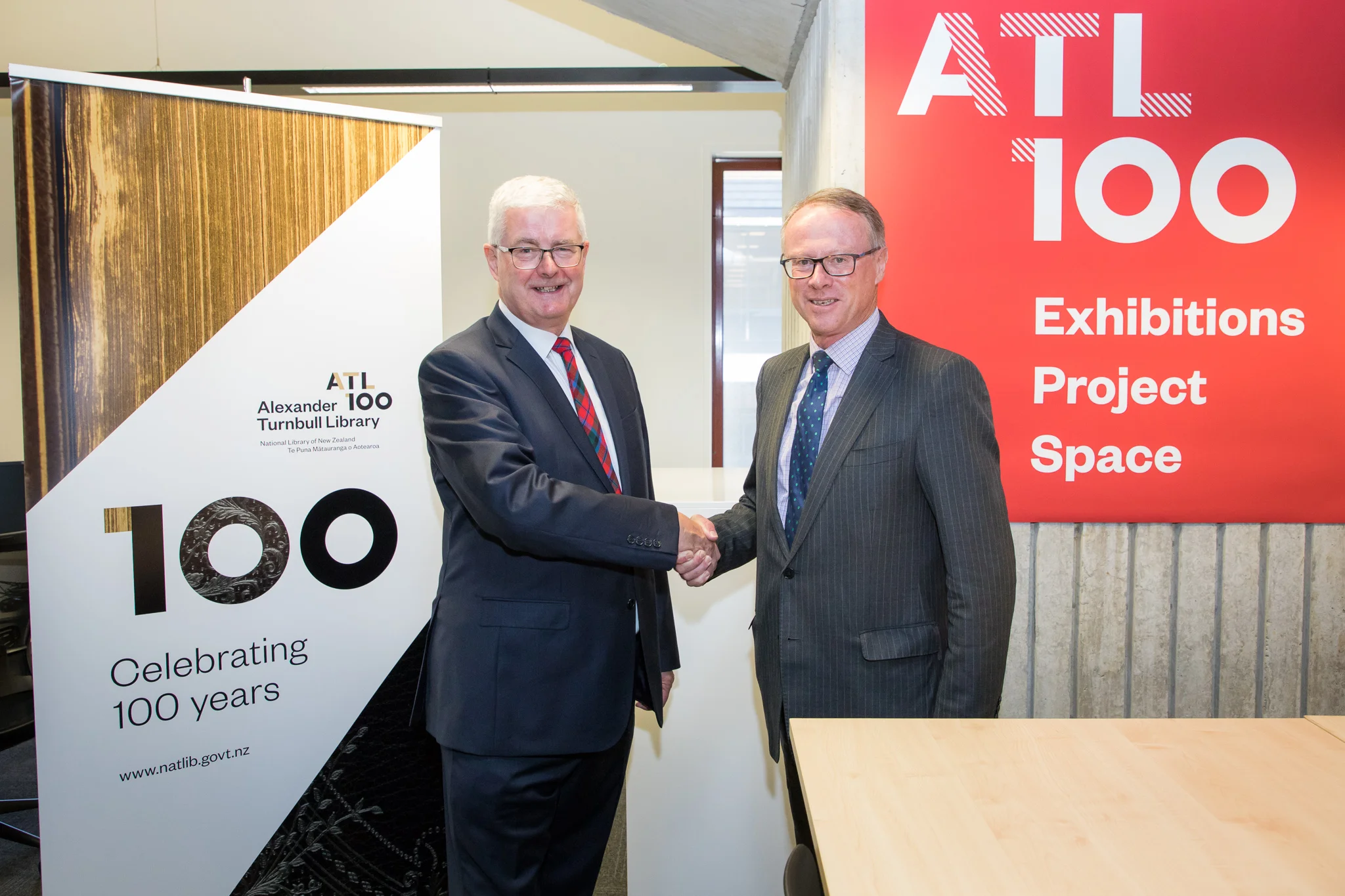 Image: Bill Macnaught, Chair Te Puna Foundation (left) and John Meads, Chair ATL Endowment Trust (right)