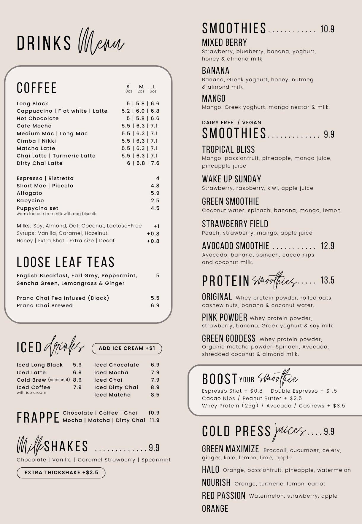 Cimbalino Drinks Menu Updated in June 2026