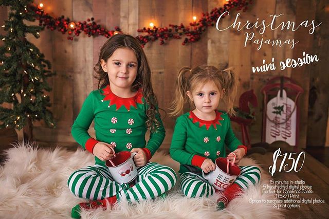 🎄**CHRISTMAS PAJAMAS MINI SESSIONS**🎄open! Perfect for Christmas cards 🎄 and includes a 5x7 professional lab print with option to purchase more digital and prints. Book your spot now, limited available. Saturday November 3 in-studio, Bartlett, IL.