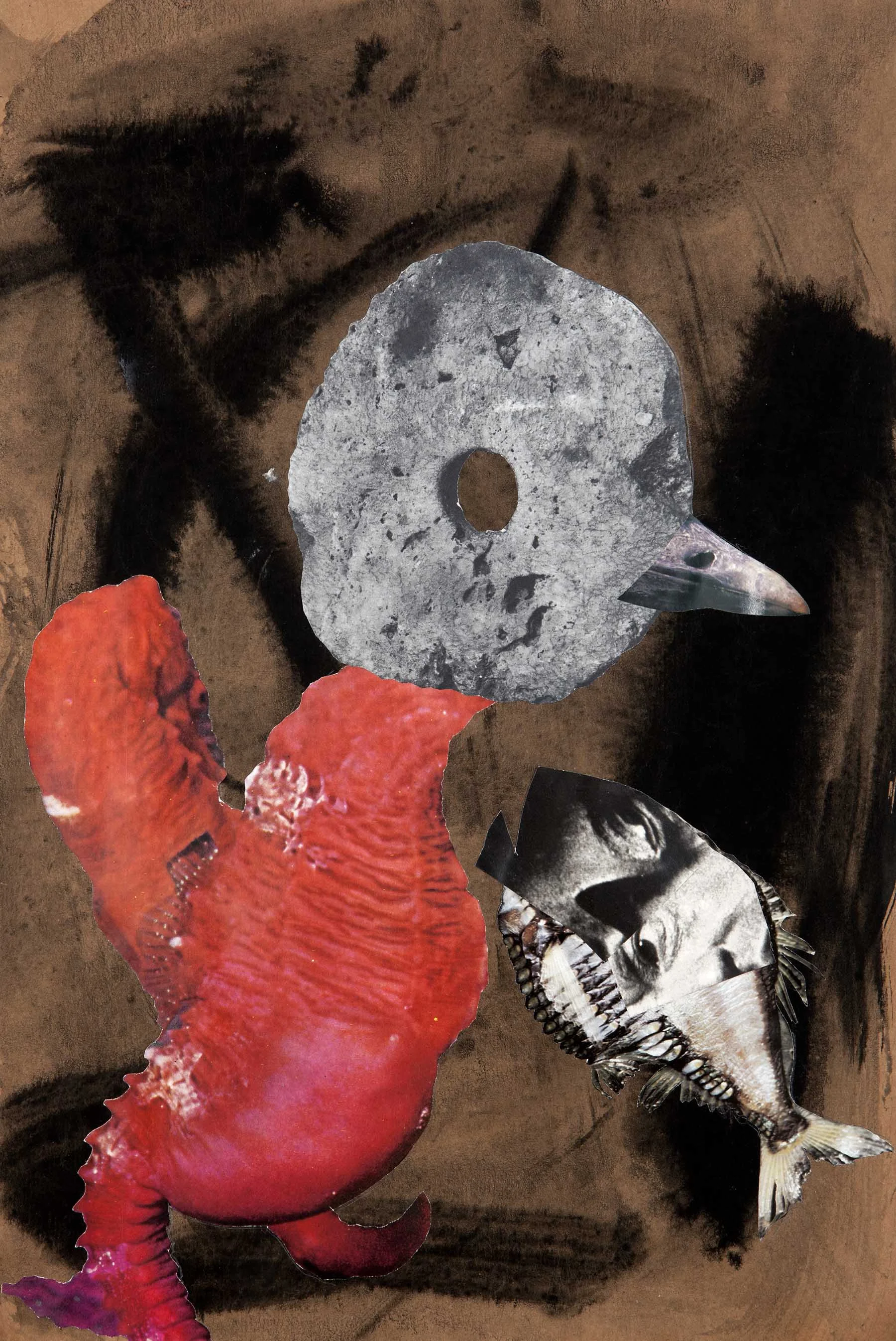 Big Fish, Bigger Bird , 2012. Collage and ink on paper, 42,5 x 28,6 cm.