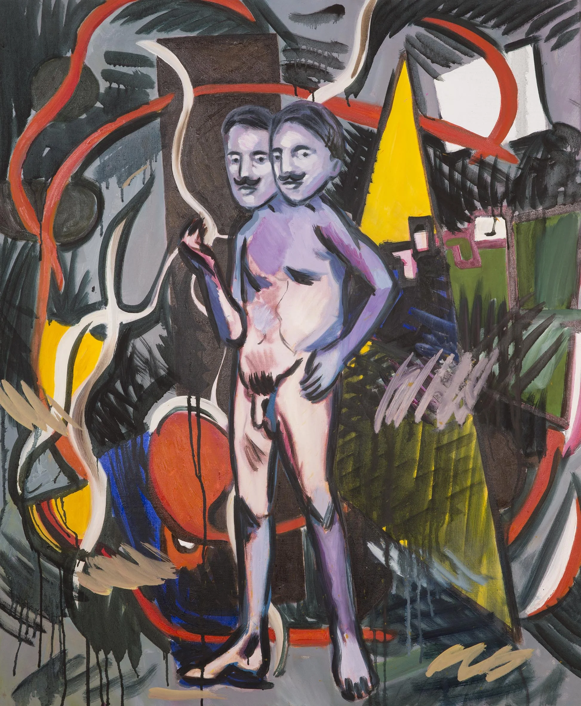A Two-Headed Man , 2018. Acrylic and oil on canvas, 90 x 75 cm.
