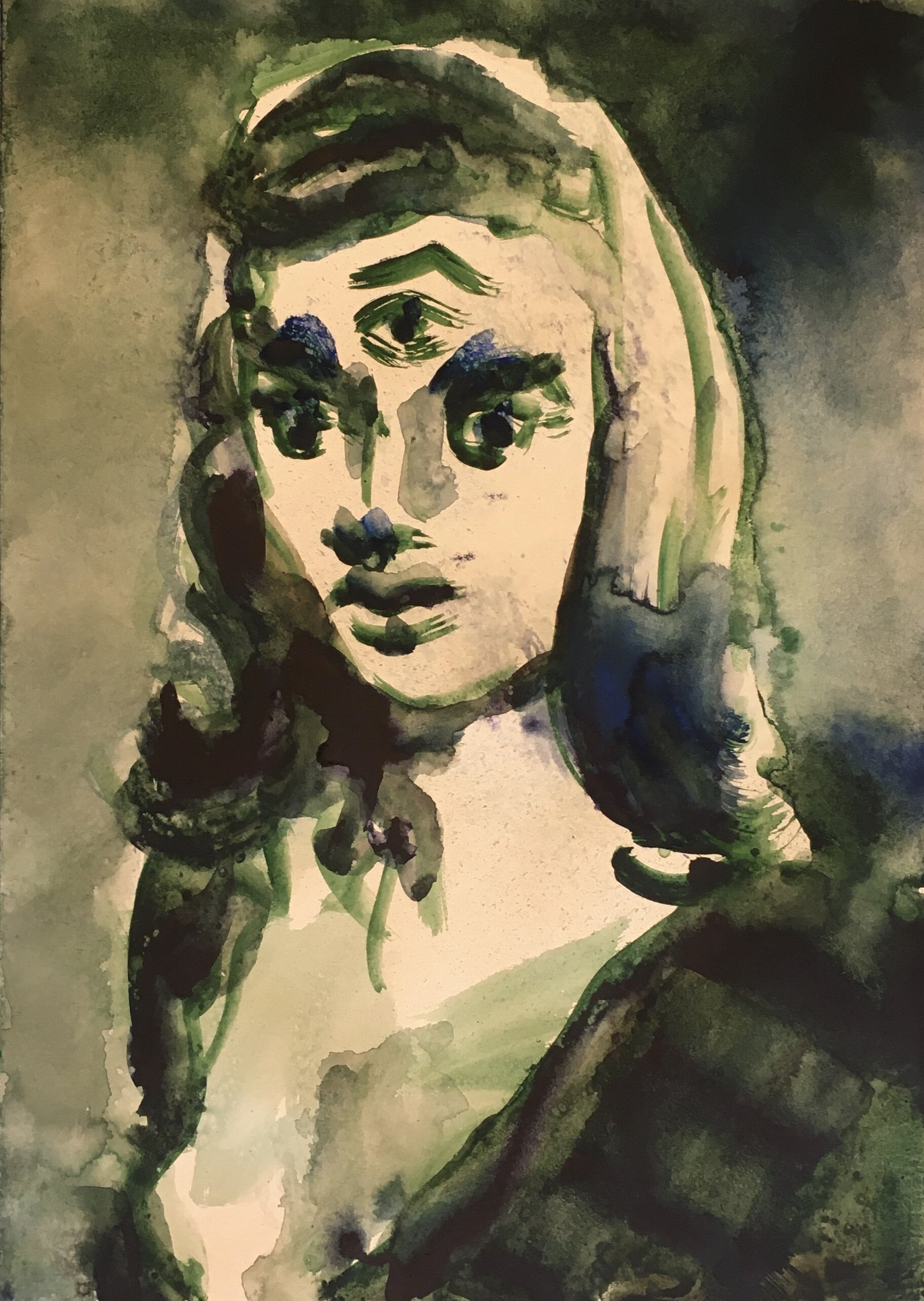 Barbara Steele , 2020. Watercolour on paper, 42 x 29,7 cm.