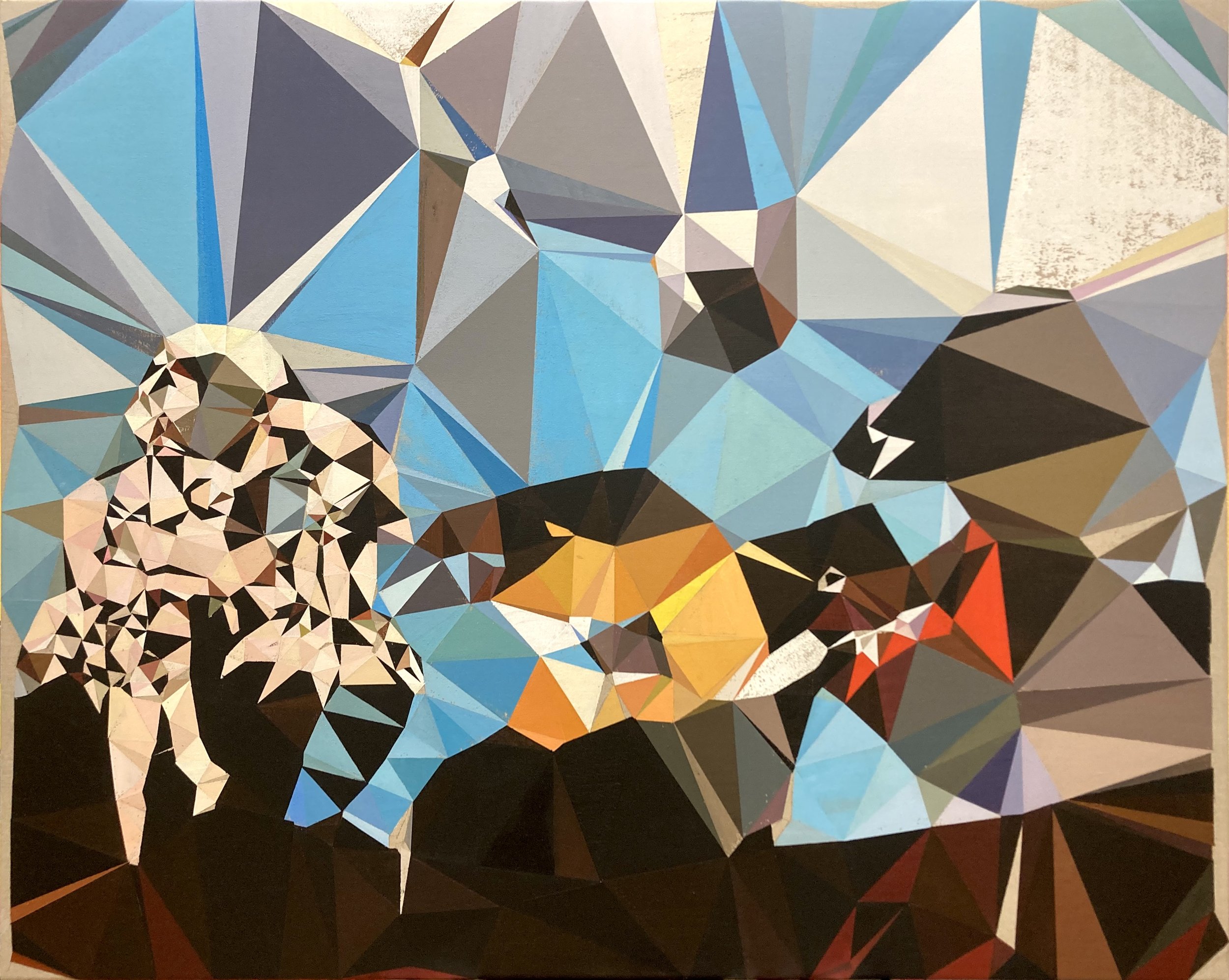 Dancers and Dogs , 2024. Acrylic on linen, 120 × 150 cm.