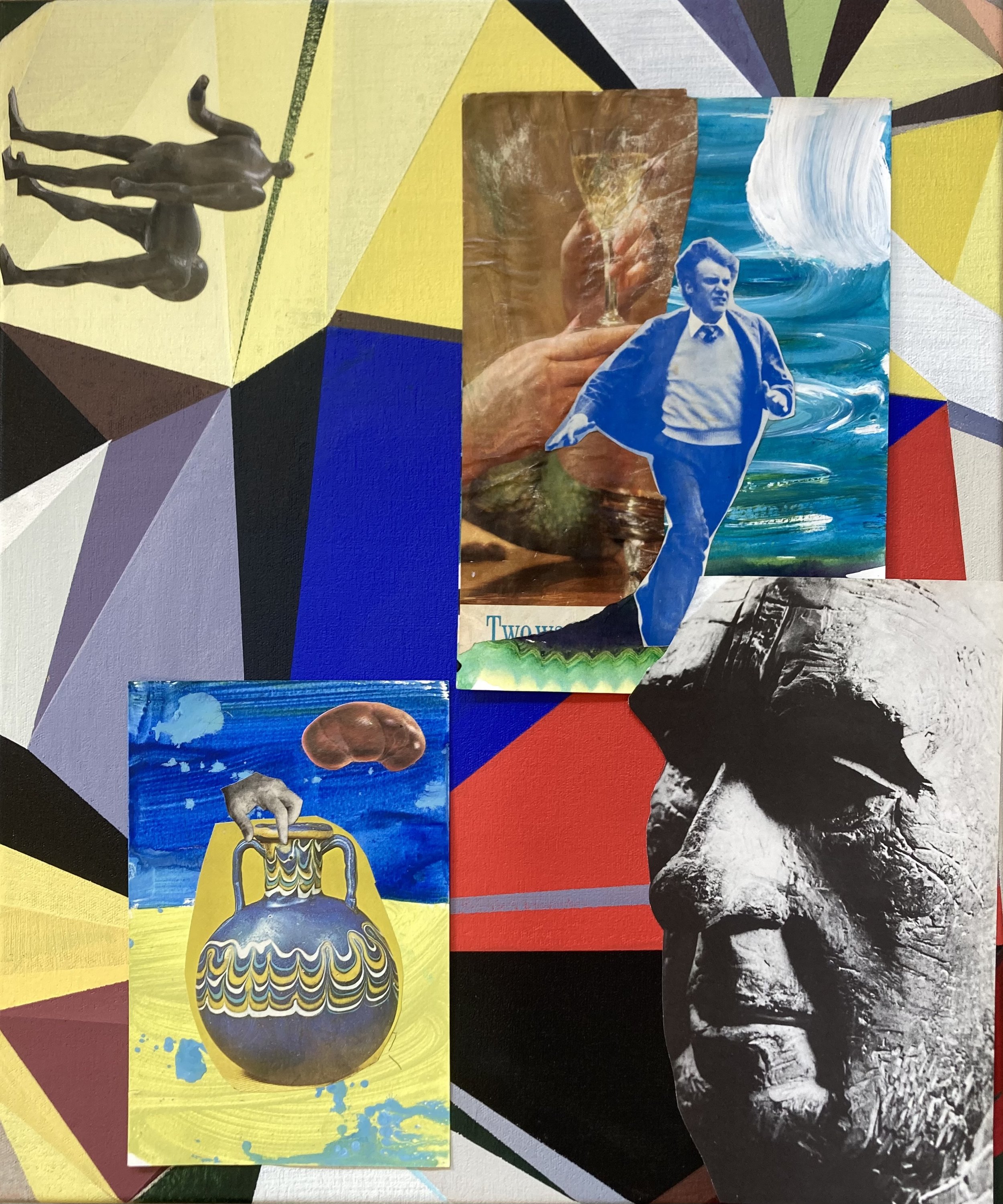 Malcolm McDowell , 2025. Collage, mixed media, 60 × 50 cm.