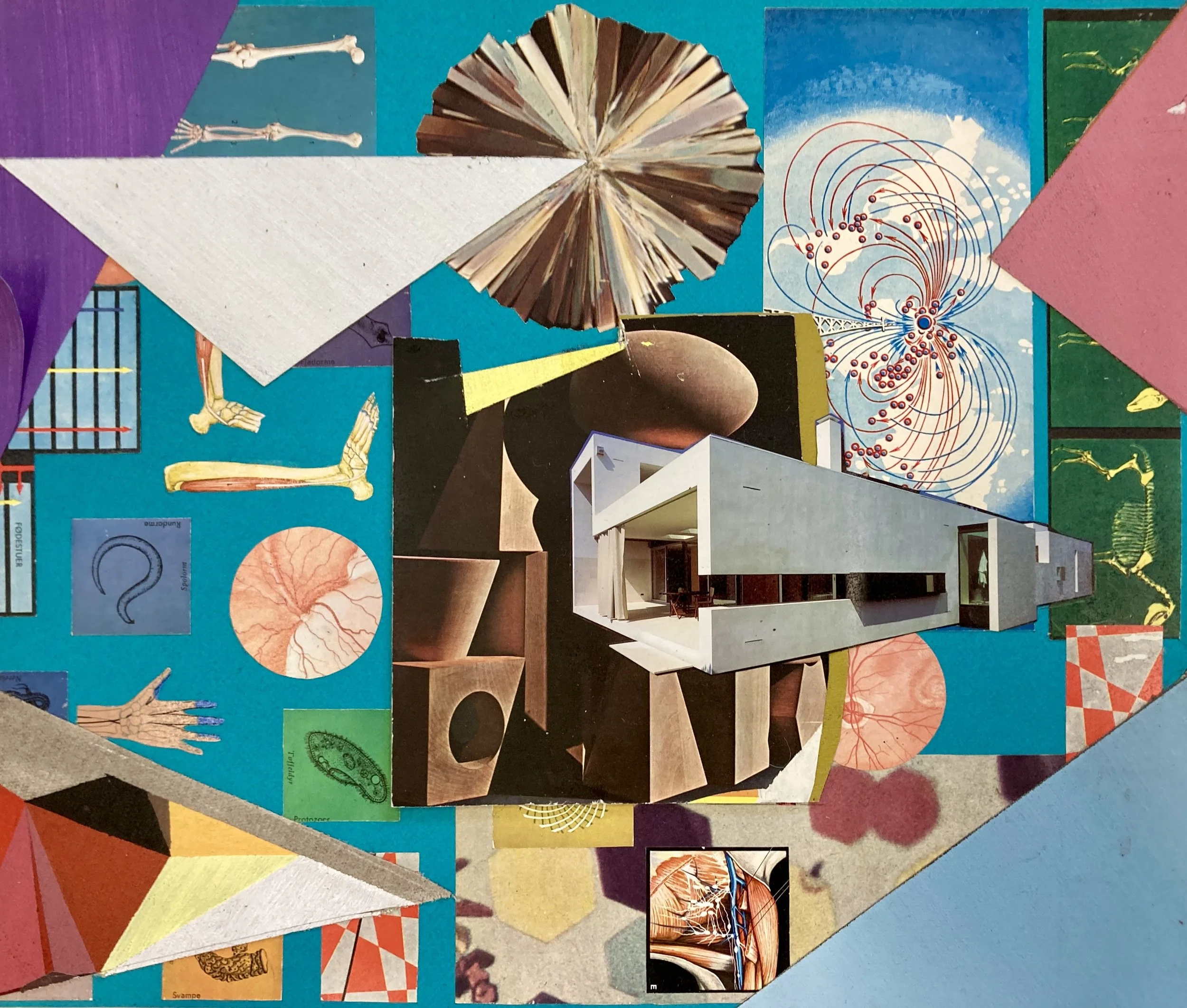   The Flying X-Ray Camera Factory , 2026. Collage, 38 × 47 cm. 