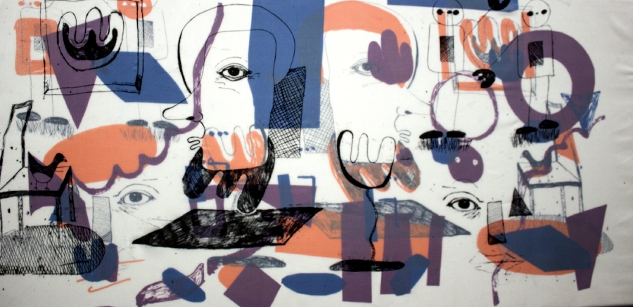 (Read a Book).. Maybe 5 . Screen print etching on canvas, 100cm x 50cm, 2017
