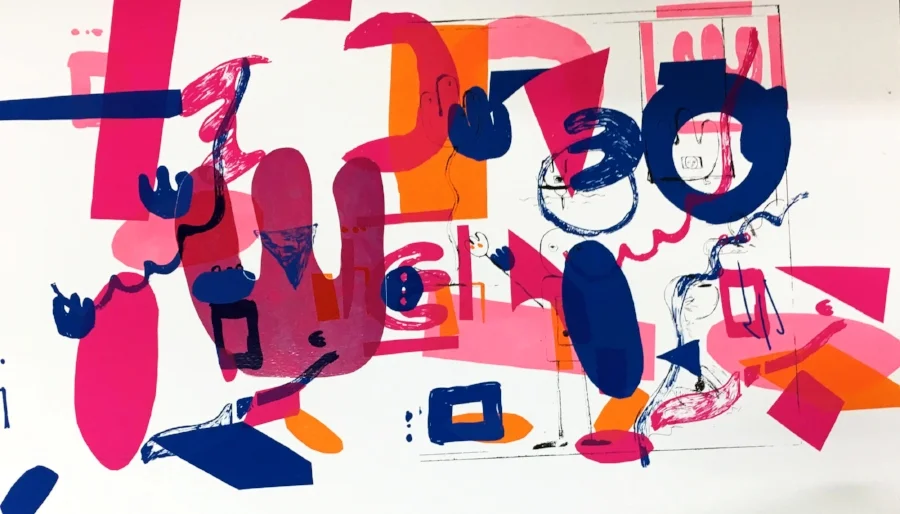 Just try. Etch screen print, digital sticker on paper, 100cm x 50cm, 2017.