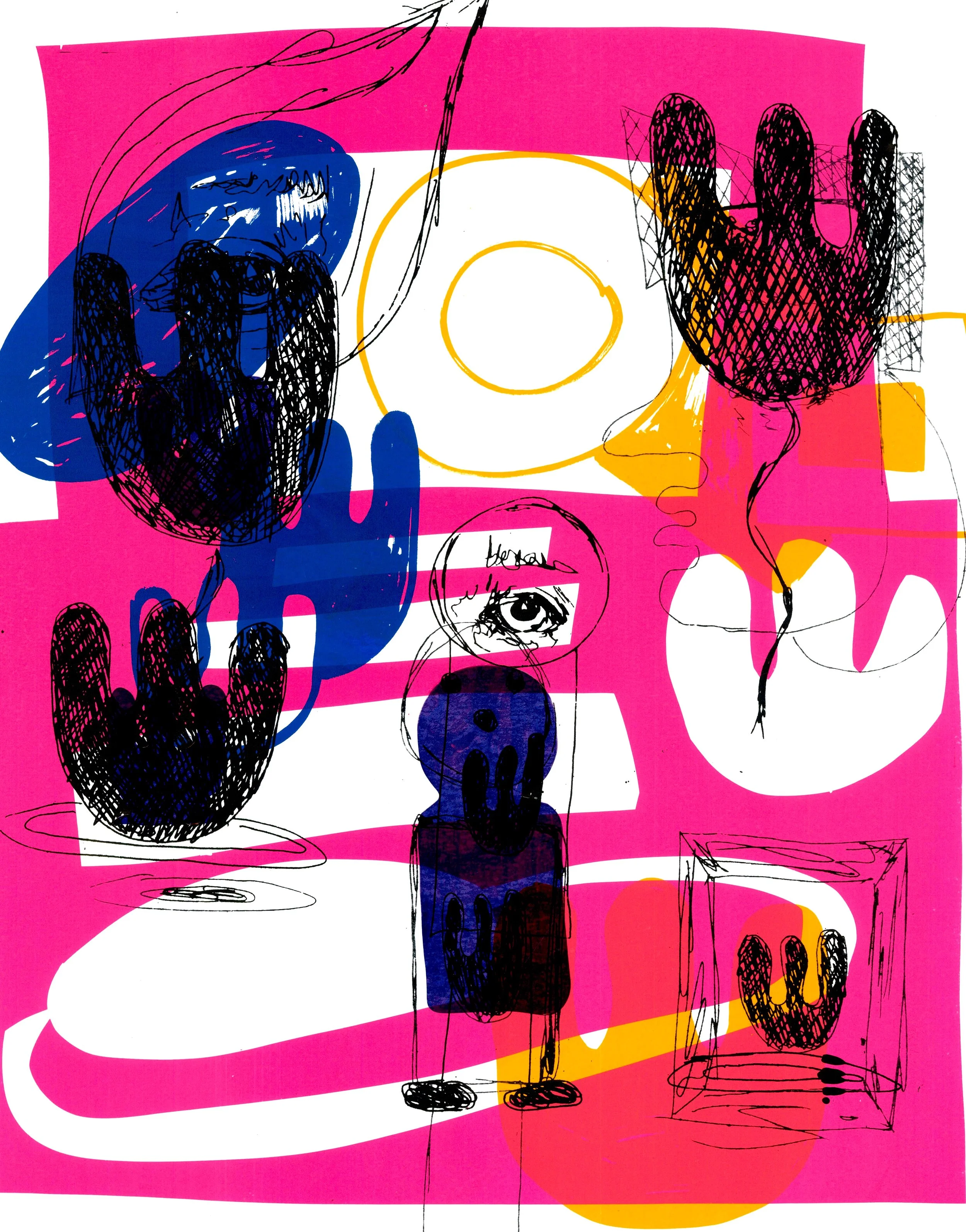 (Go To Bed) Run and Hide , Screen print and Vinyl on paper, 46x56cm, 2018, one off.